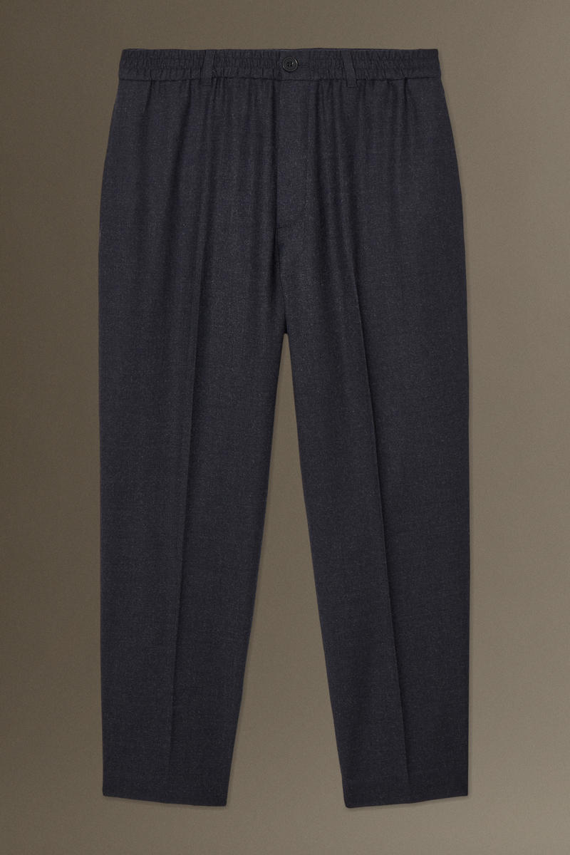 Elasticated Wool-Flannel Trousers - Tapered in Blue