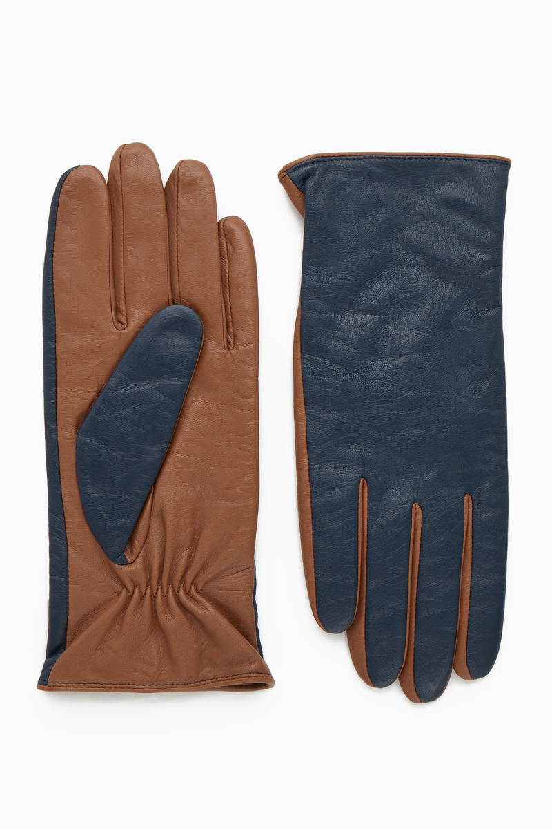 Cashmere-Lined Colour-Block Leather Gloves