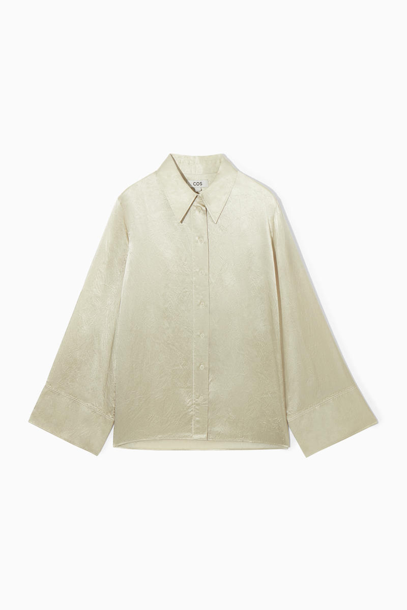 Wide-Sleeve Crinkled-Satin Shirt