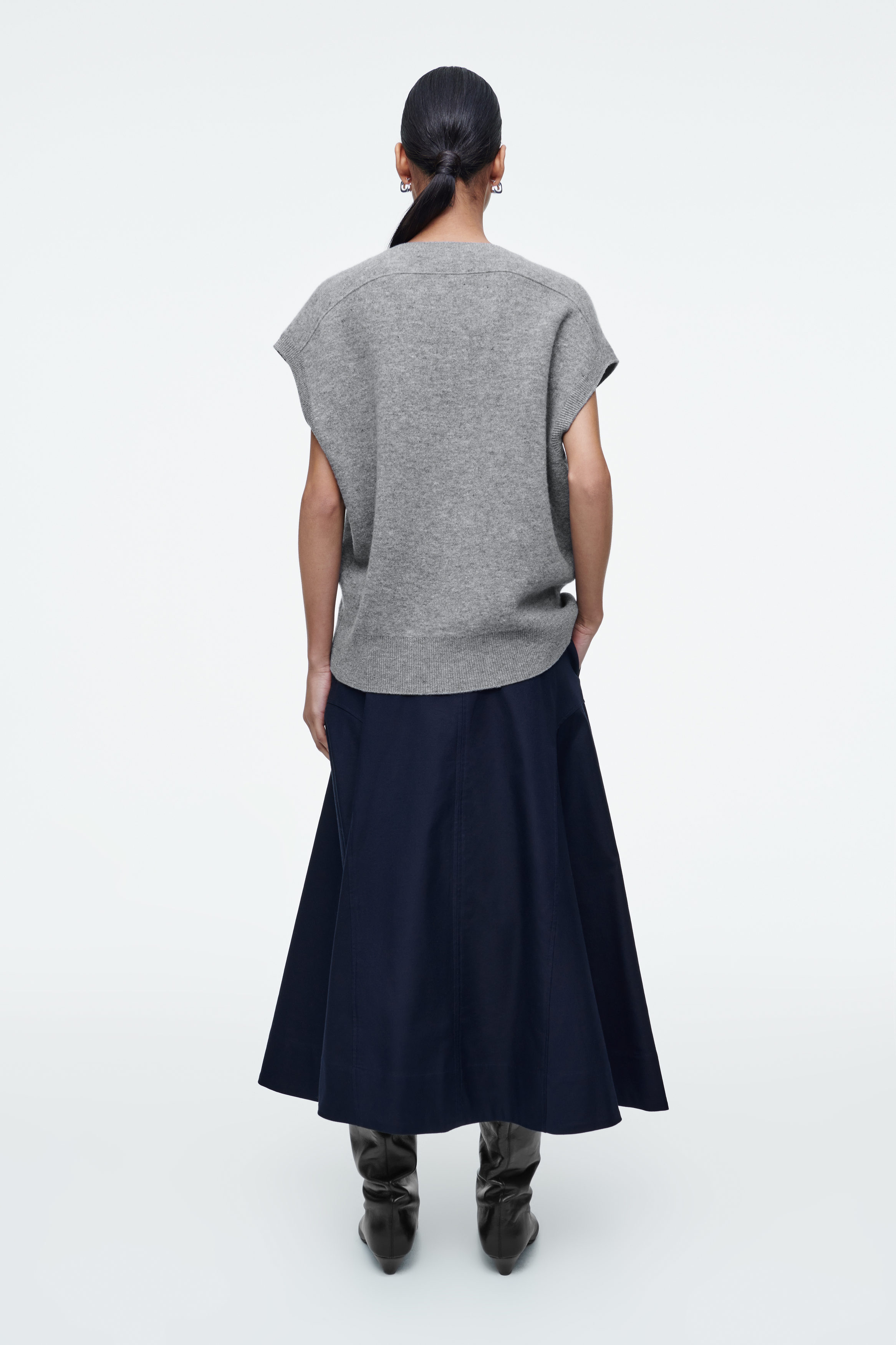 DOUBLE-FACED WOOL V-NECK VEST - GREY MÉLANGE | COS