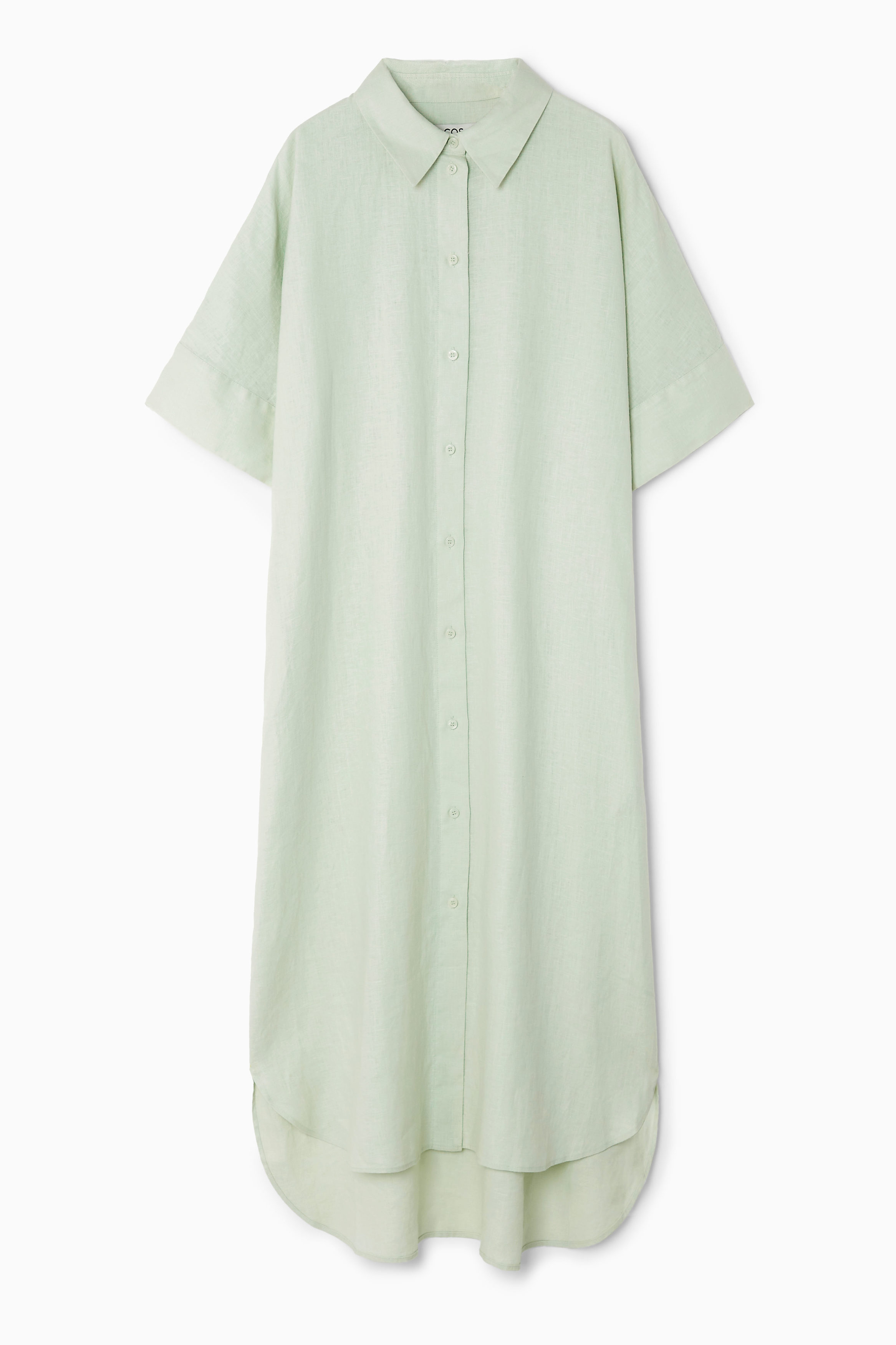 OVERSIZED LINEN MIDI SHIRT DRESS - LIGHT GREEN