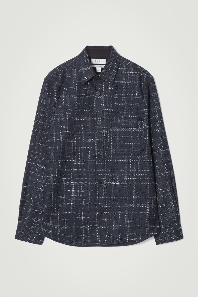 Relaxed Checked Wool Overshirt in Blue