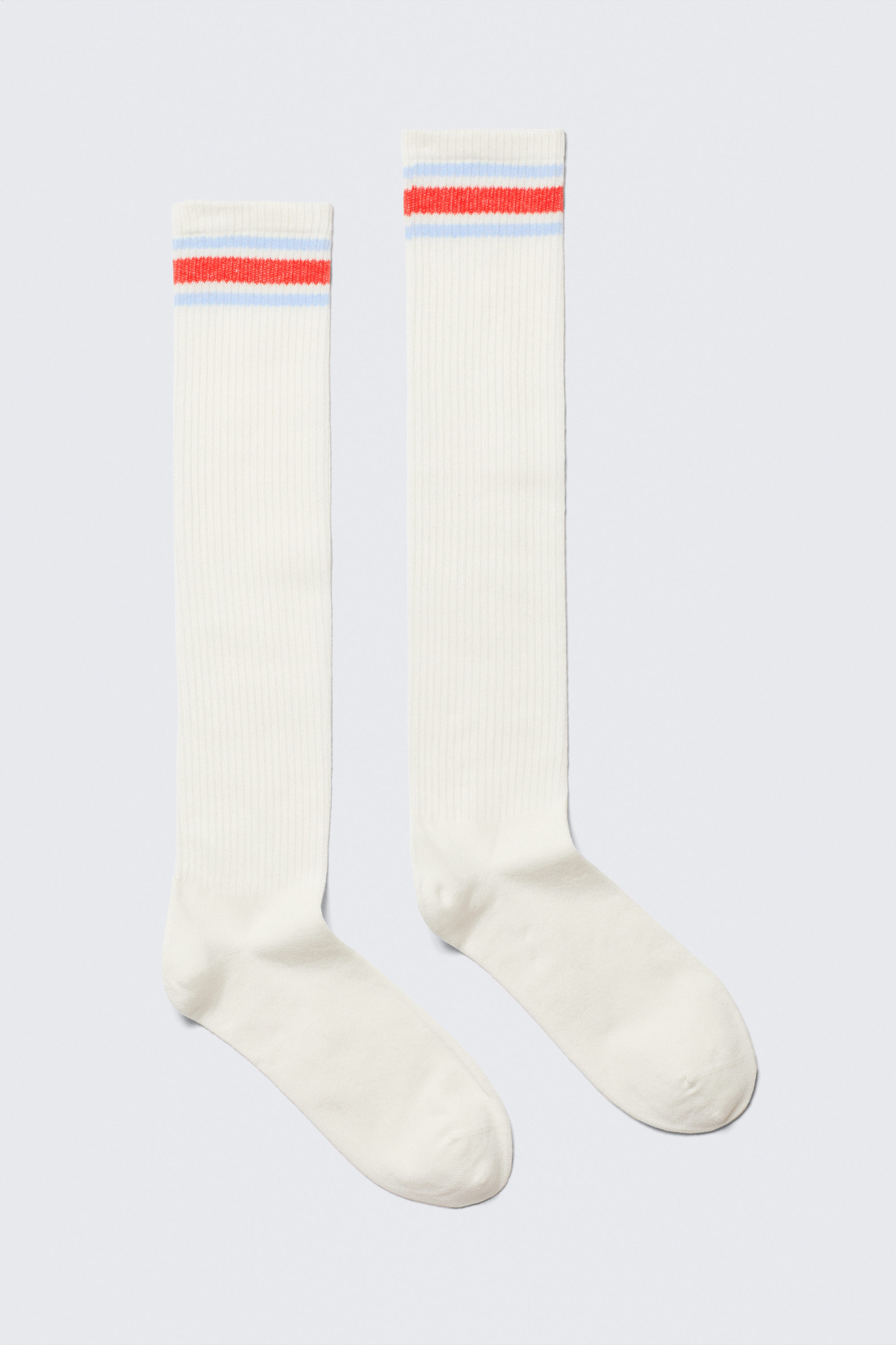 ribbed varsity high knee socks - Off-white - Red & Blue