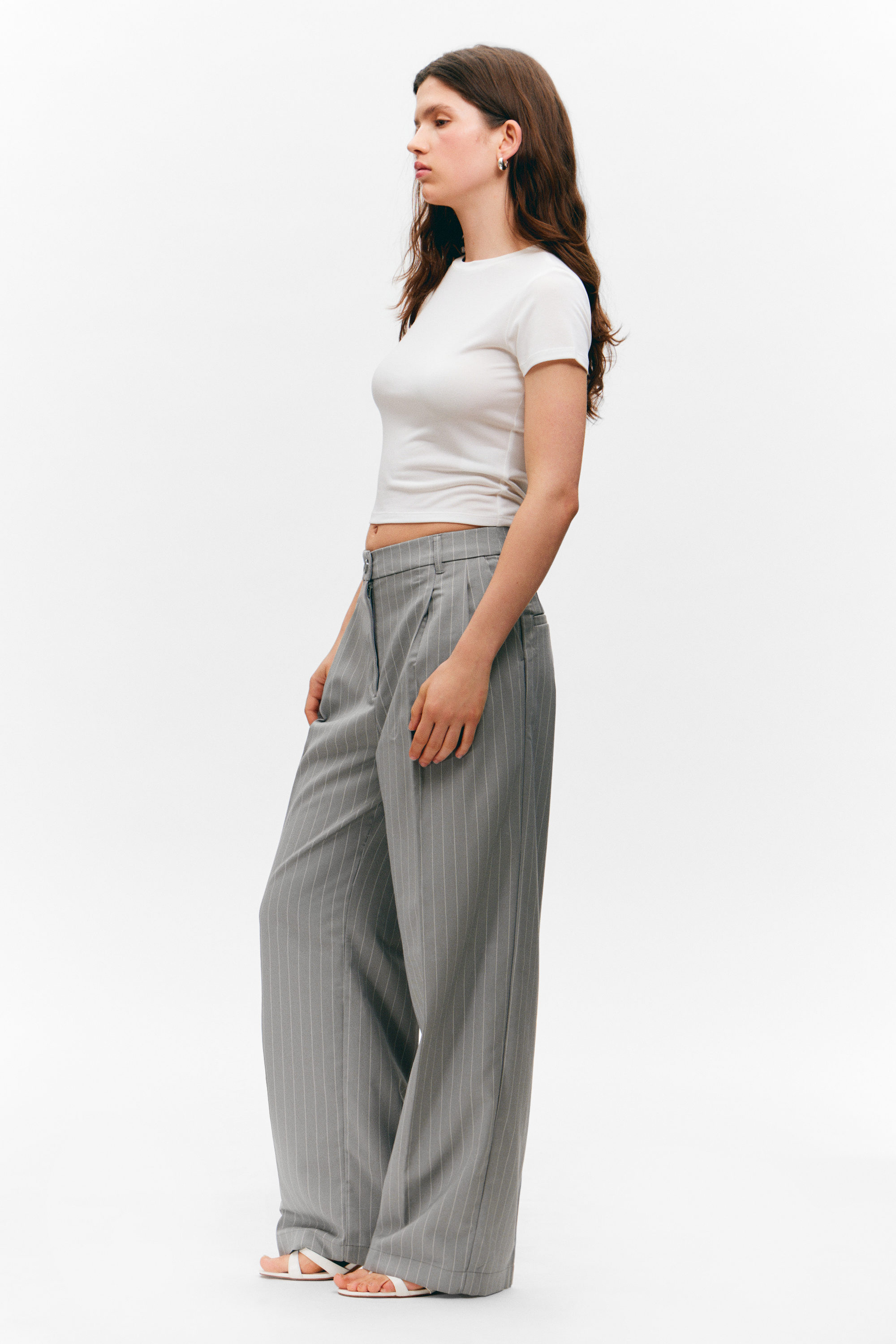 wide leg trousers - Striped Grey | Weekday GB