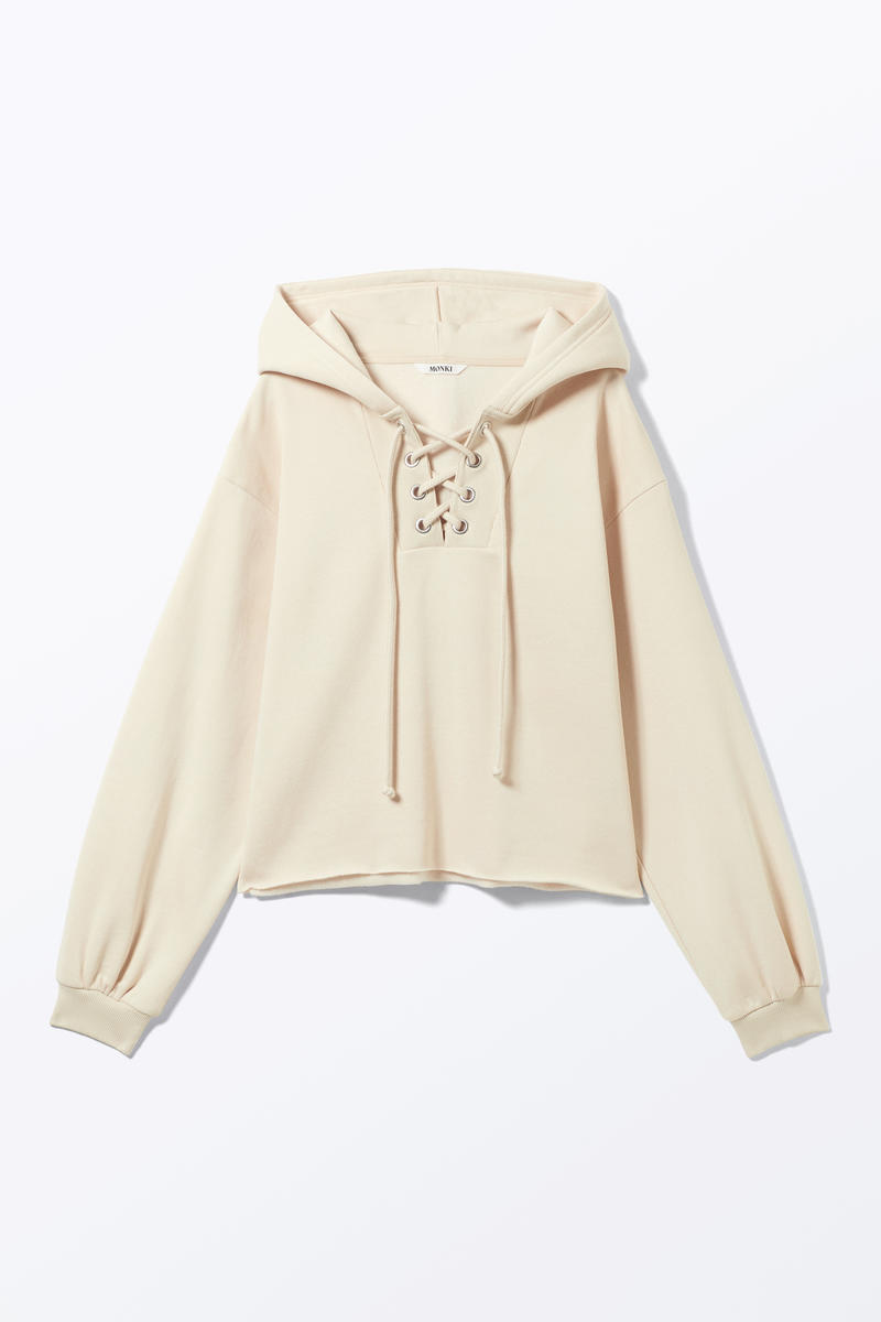 Kurzer Hoodie Mit Schnürdetails - Beige - Monki - Modalova