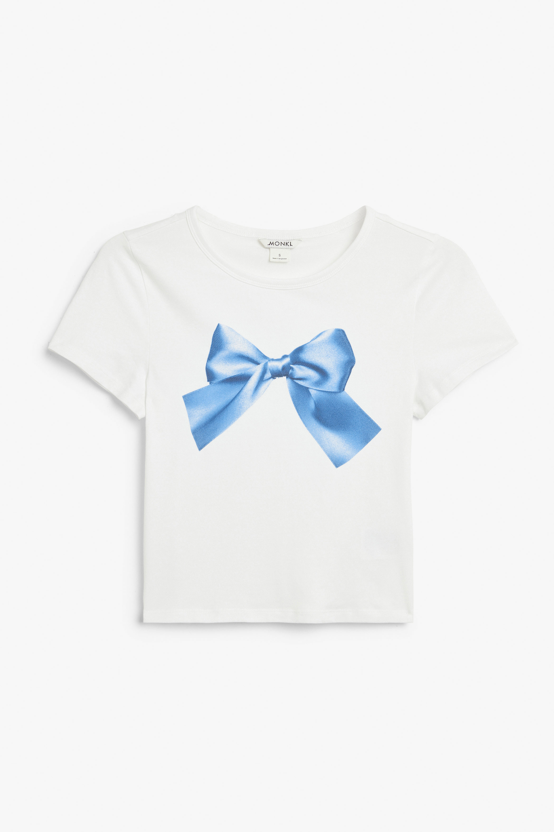 cropped t-shirt - Trompe l'oeil blue ribbon | Monki GB