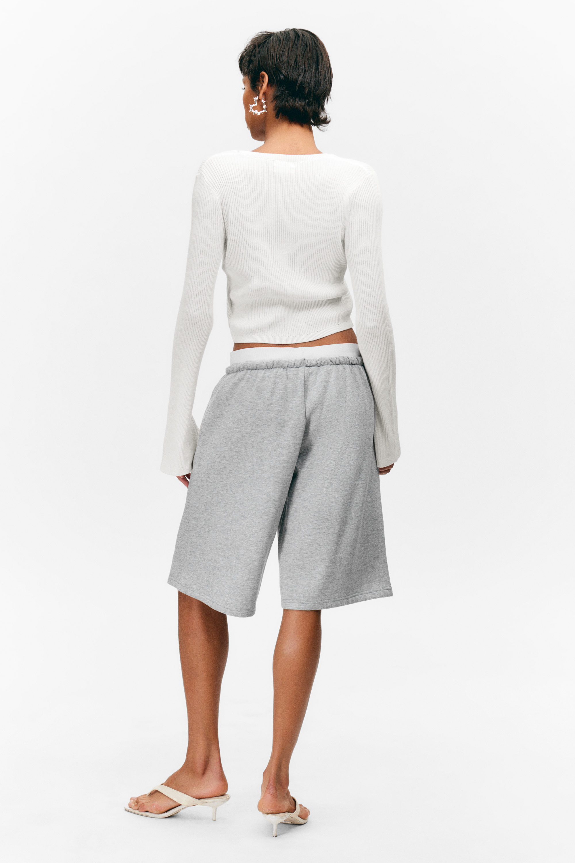 relaxed low rise terry bermuda shorts - Grey Melange | Monki WW