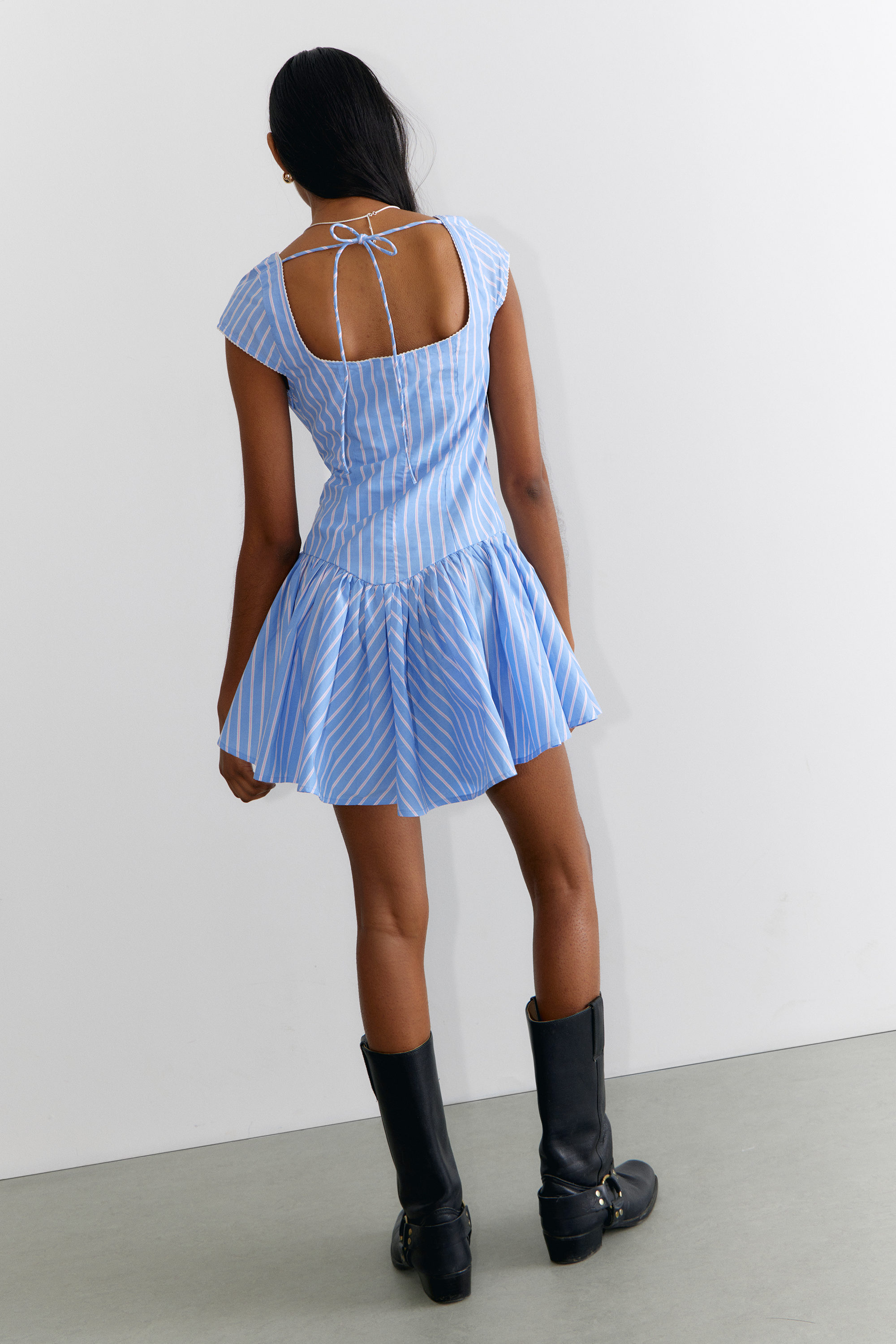 fit and flare mini dress - Striped Blue & Pink | Monki WW