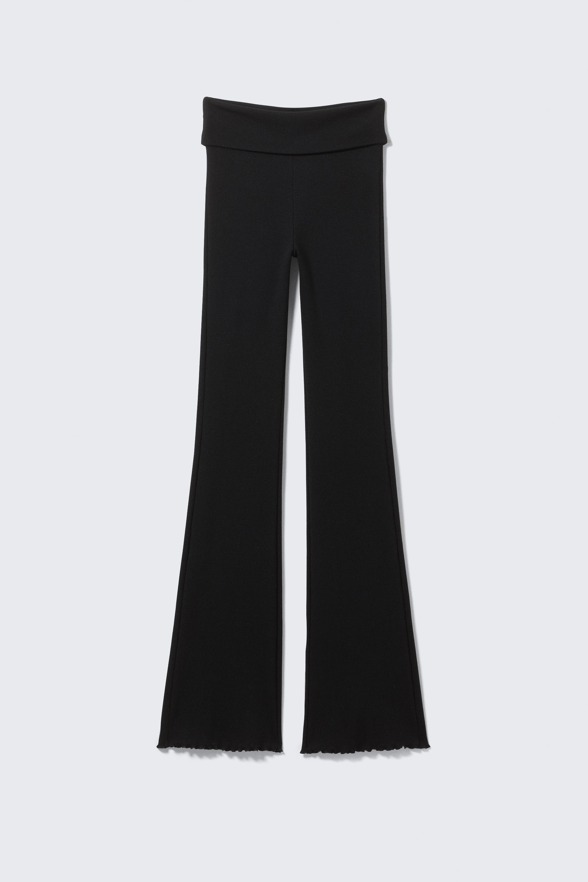 Ribbed Fold-over Waist Flared Trousers