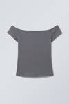 Dark Grey - Off Shoulder T-shirt - 1