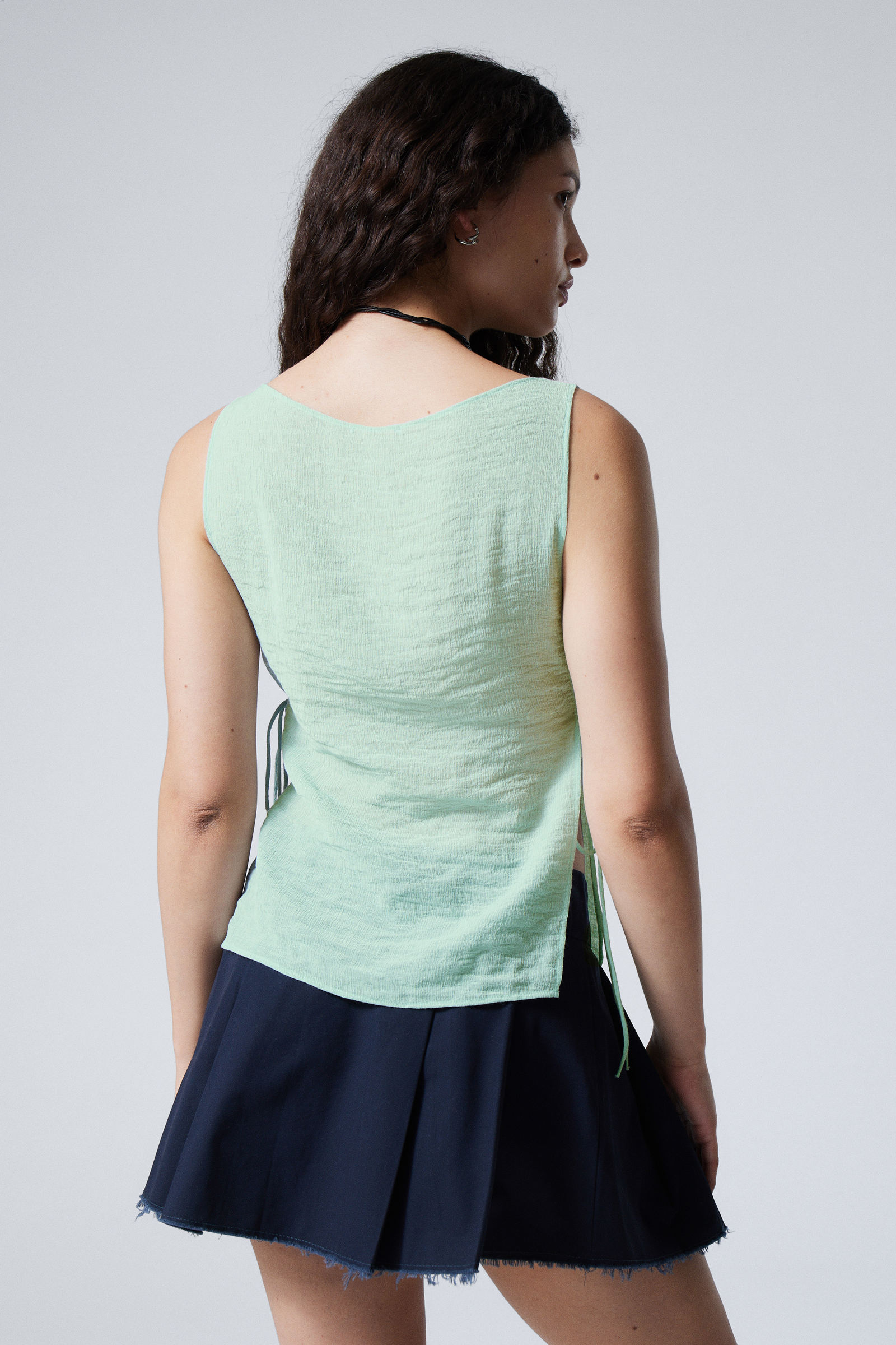 Light Dusty Turquoise - Sleeveless Boat-Neck Tie Top - 2