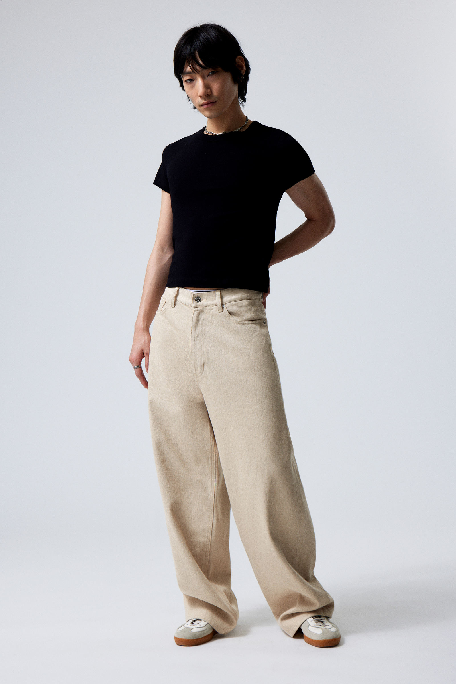 astro baggy linen blend trousers - Ecru | Weekday EU