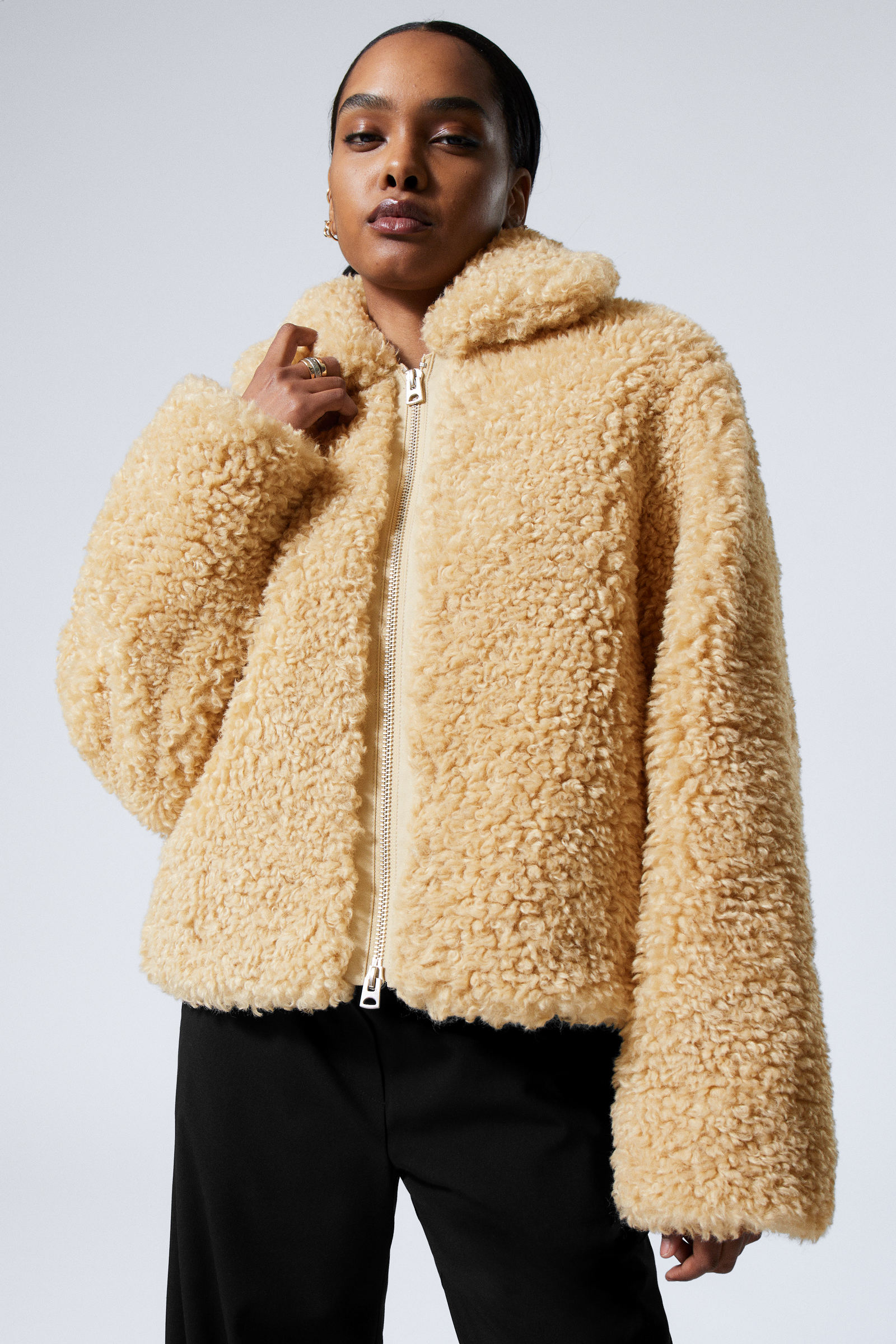 #9D9584 - Yara Oversized Faux Fur Jacket - 2