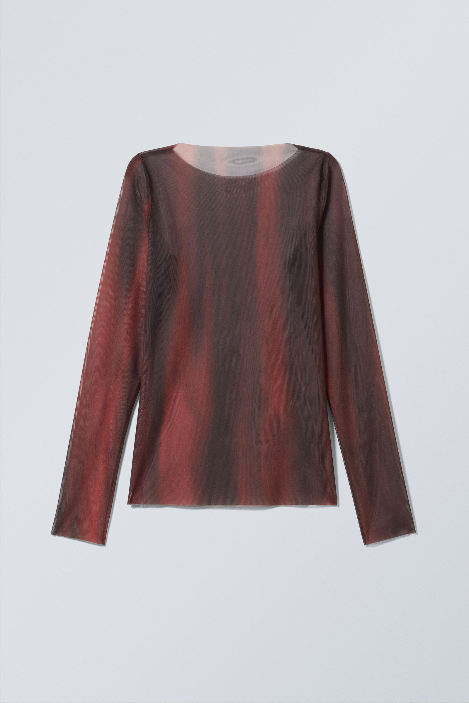 Red Mesh Printed Long Sleeve Top