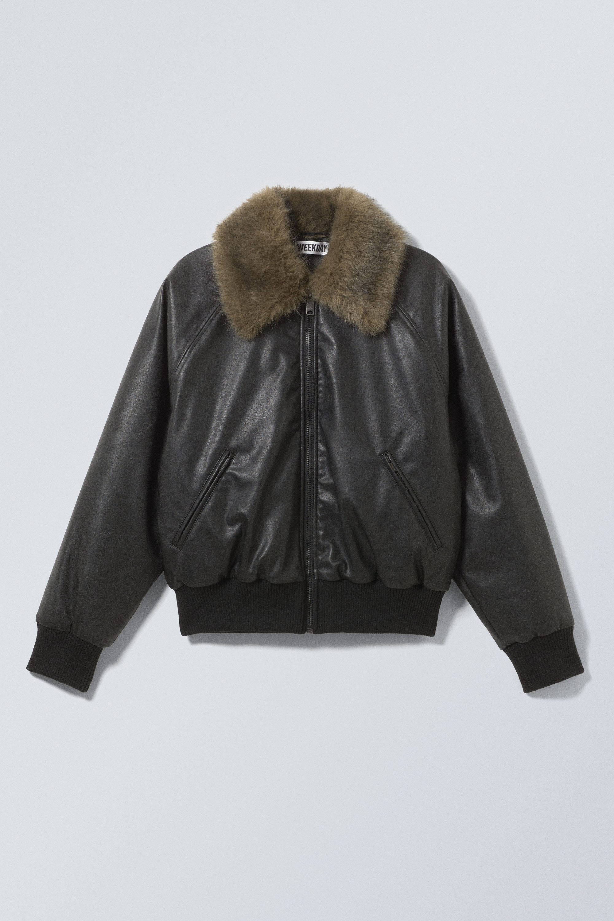 loose fit faux leather bomber jacket - Black | Weekday WW