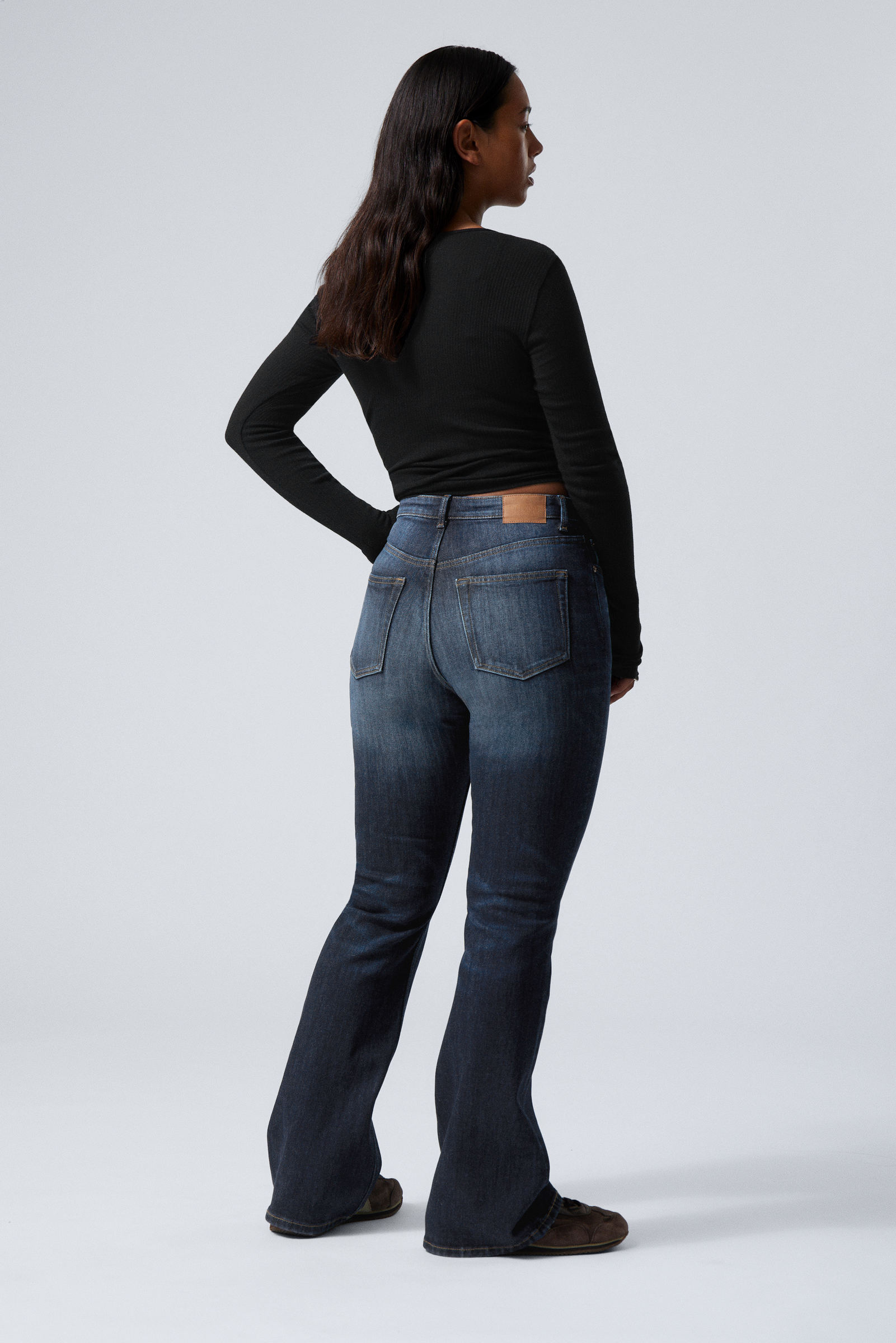 Vein Blue - Dark Blue - Glow Curve High Waisted Regular Flared Leg Jeans - 3