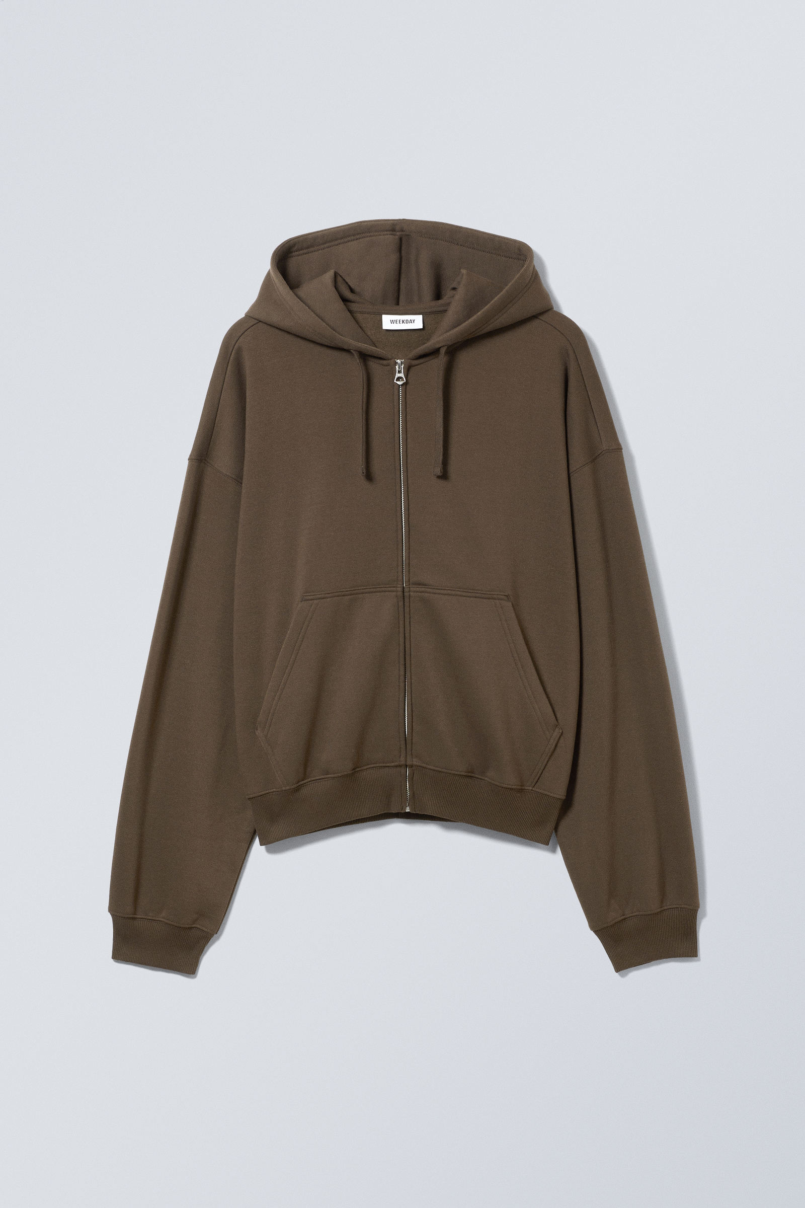 Dunkelbraun - Kastiger, mittelschwerer Hoodie mit Reißverschluss - 2