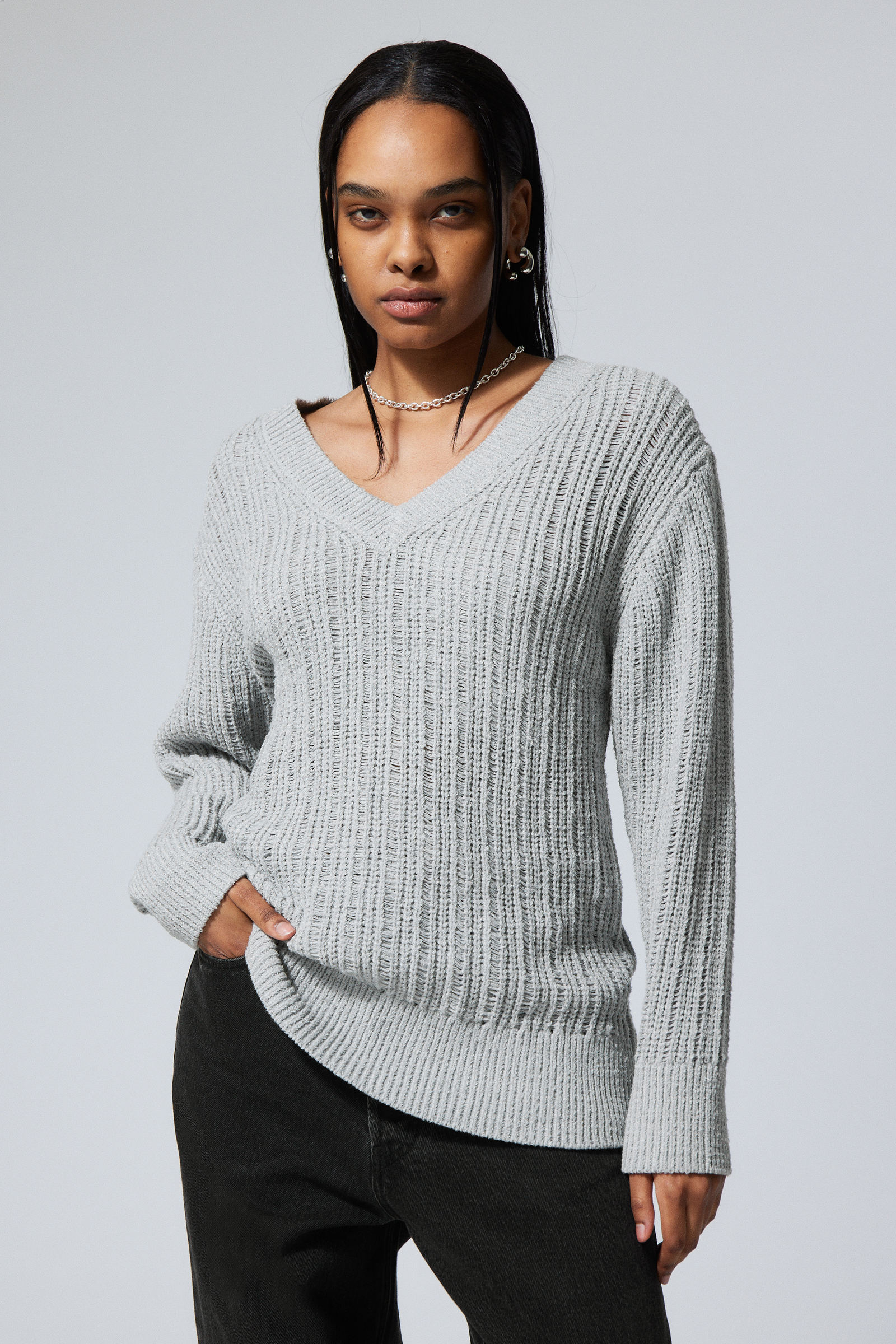 #A2A3A3 - Farila Oversized Distressed Sweater - 1