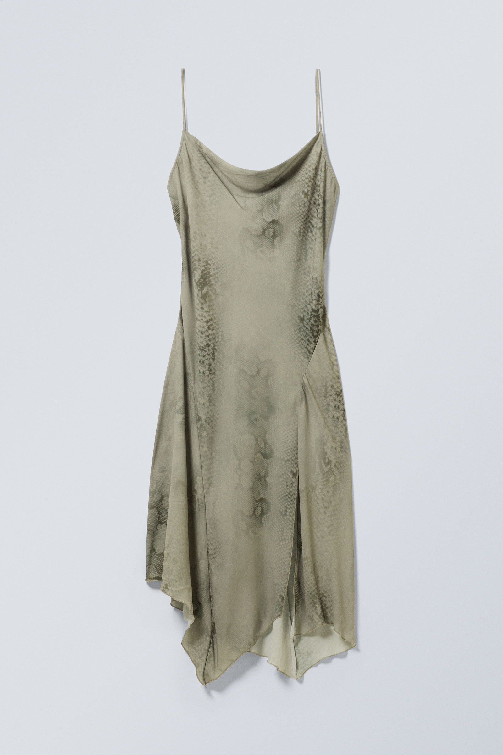 Dusty Salvia - Snake Print - Draped Asymmetric Strap Dress - 1