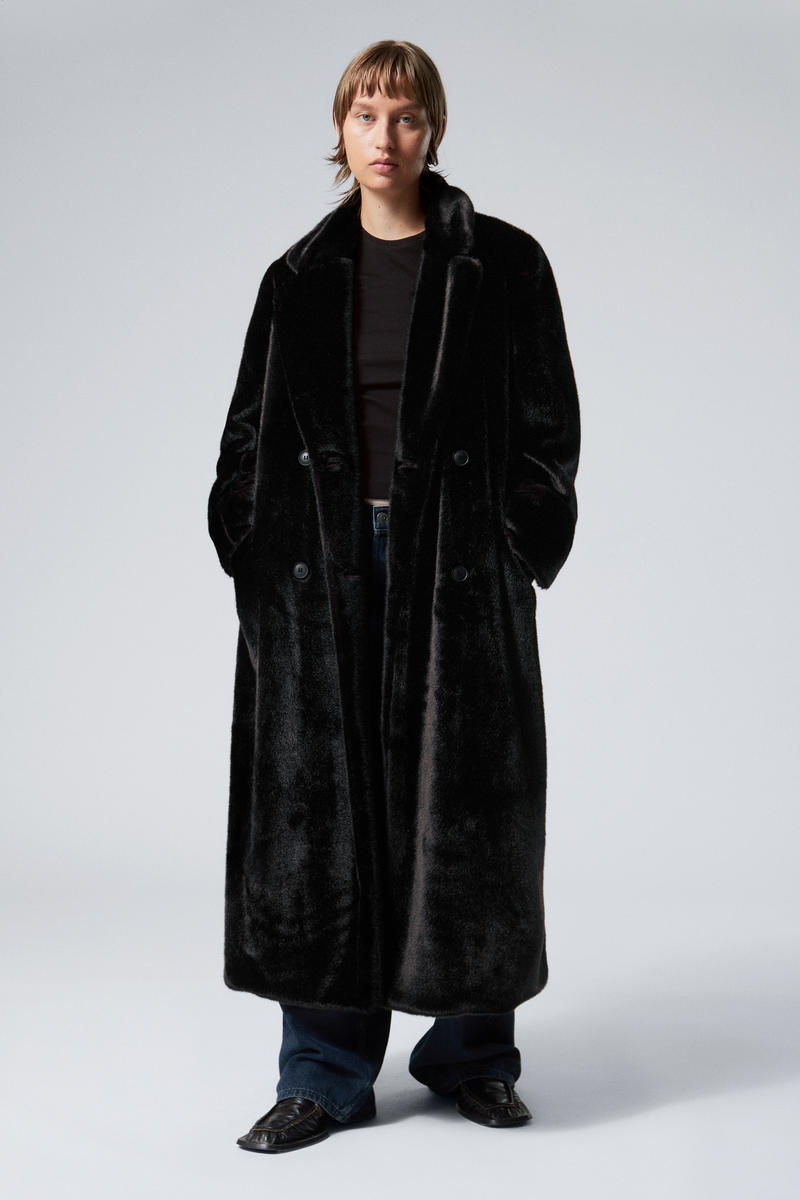 Double-Breasted Oversized Faux Fur Coat