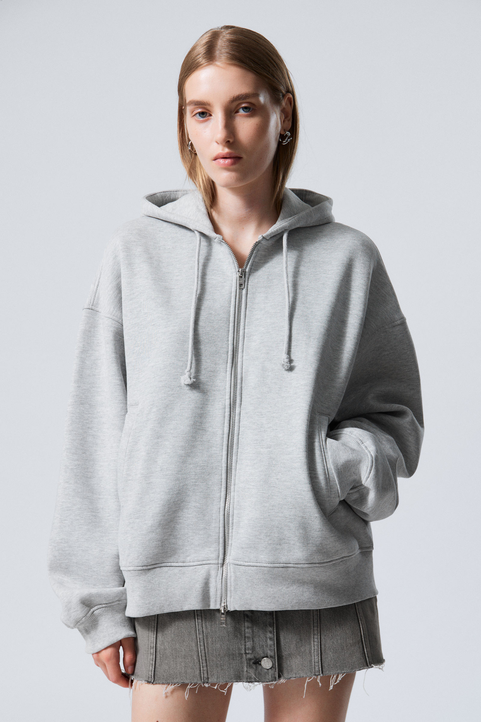 Grey zipper hoodie women's hotsell