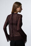 Dark Plum - Long-Sleeved Mesh Tie Top - 3