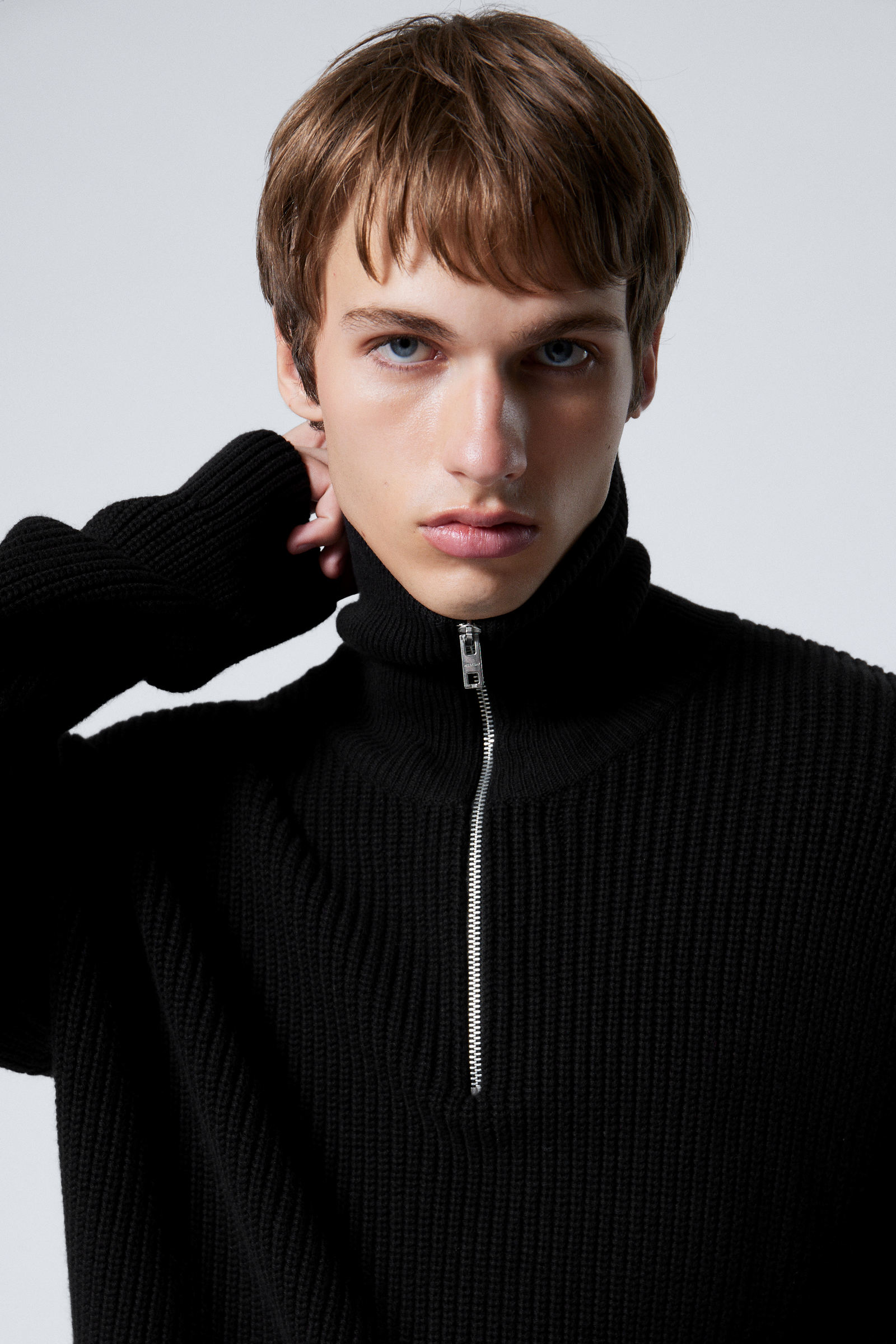 wool blend half zip turtleneck sweater Black Weekday EU