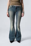 Gasoline Blue - Medium Blue - Flame Low Rise Slim Flared Leg Jeans - 1