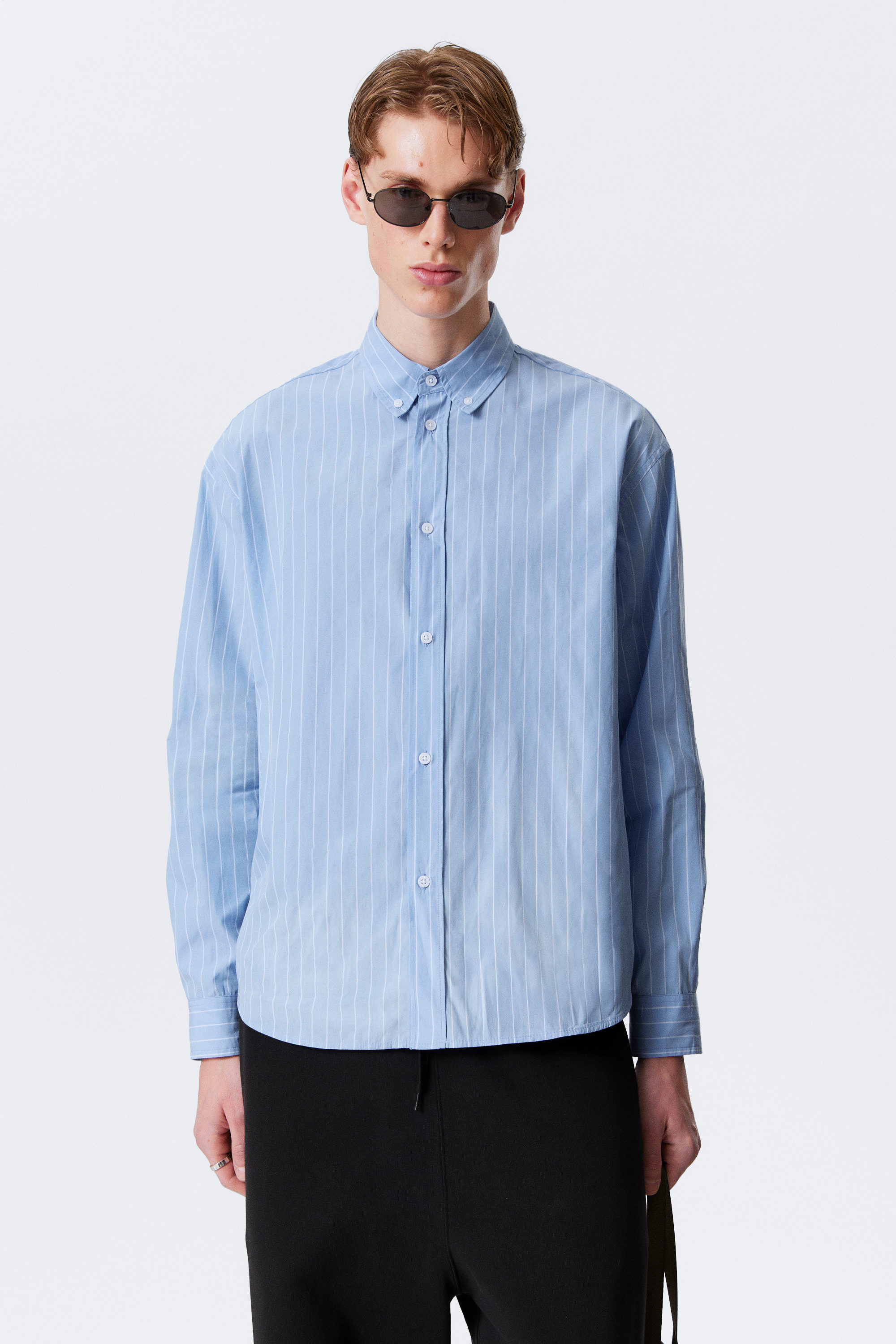 Oversized striped shirt, Light Blue - Sisley