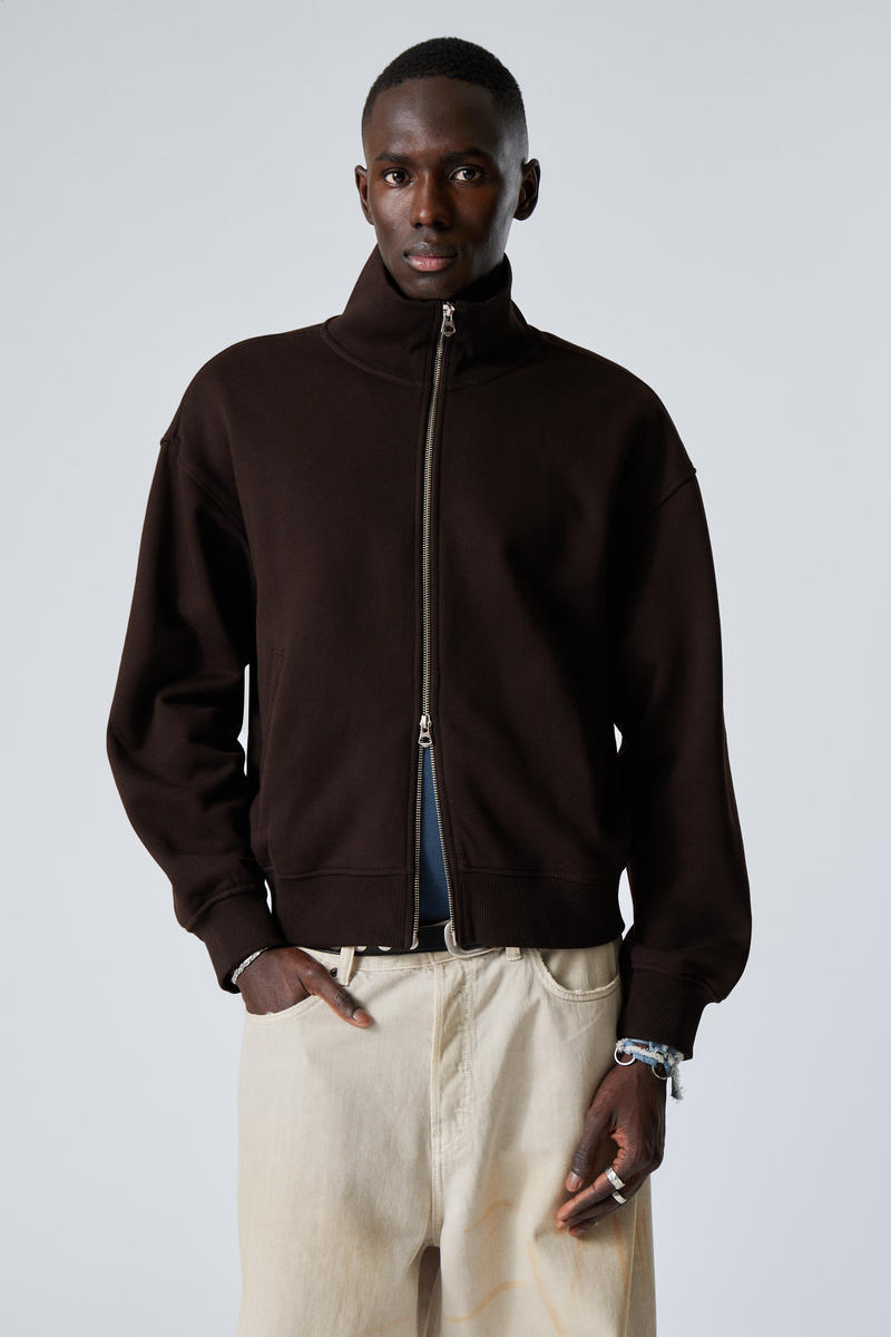 Weekday Zip-up Cotton Track Jacket In Brown