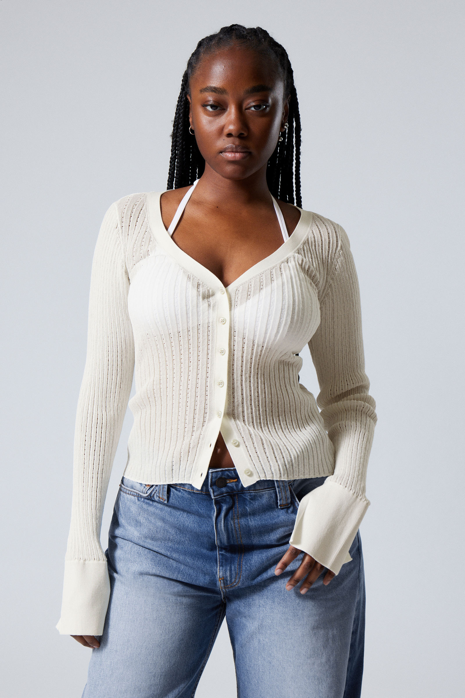 #F0EEED - Pointelle Knitted Cardigan - 1