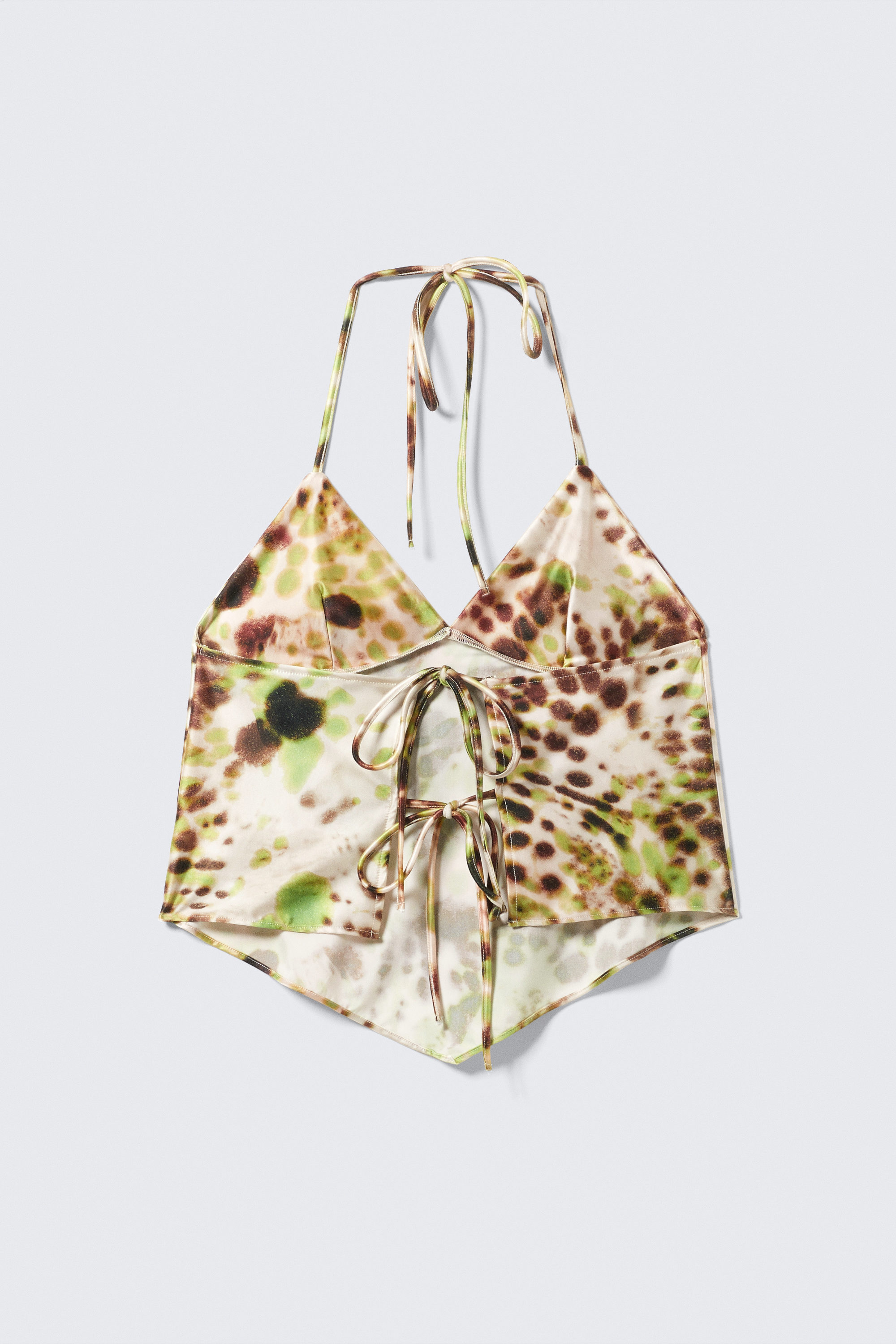 cropped printed halterneck top - Brown & Green Floral Dots | Monki WW