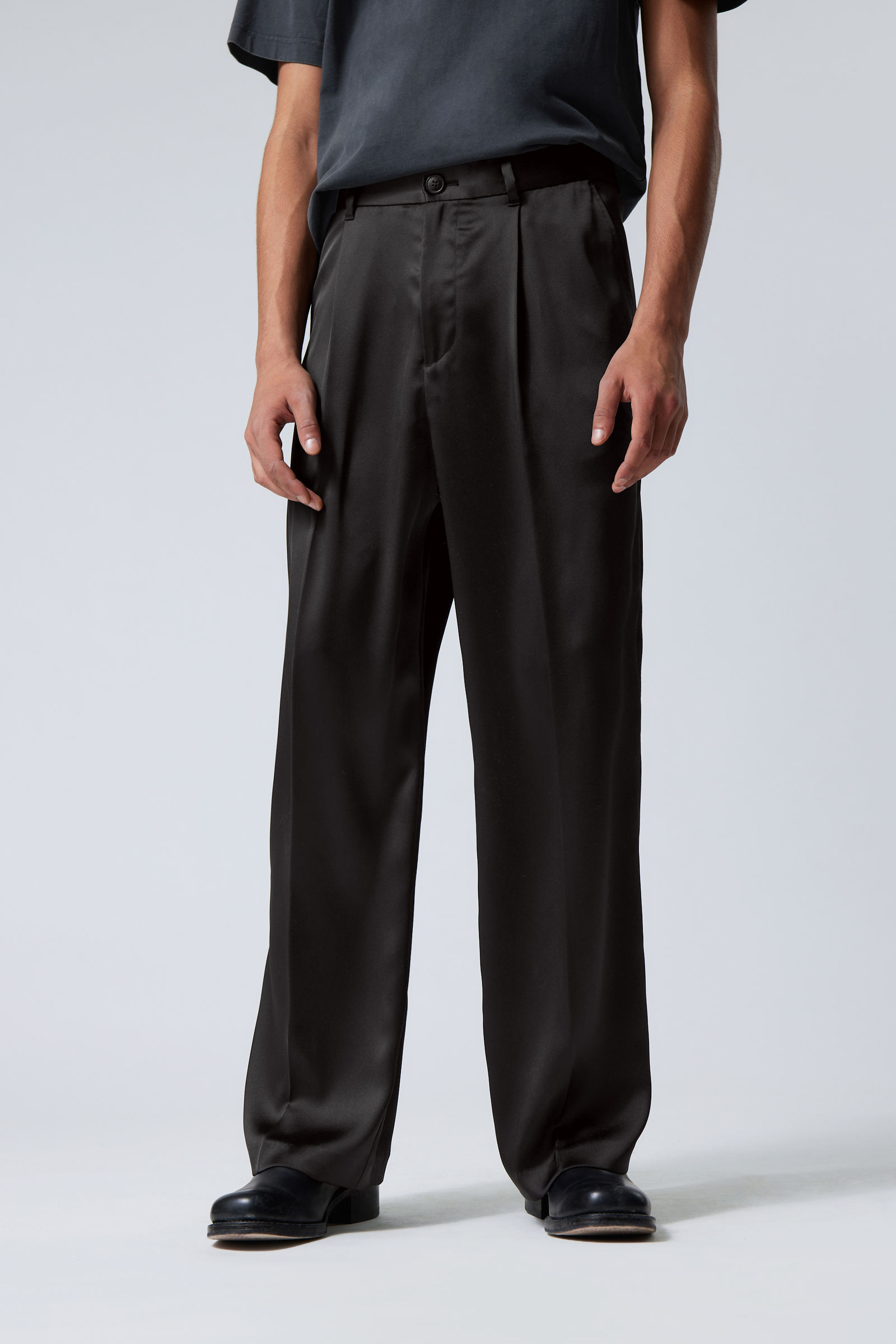 Black - Uno Loose Shiny Trousers - 4