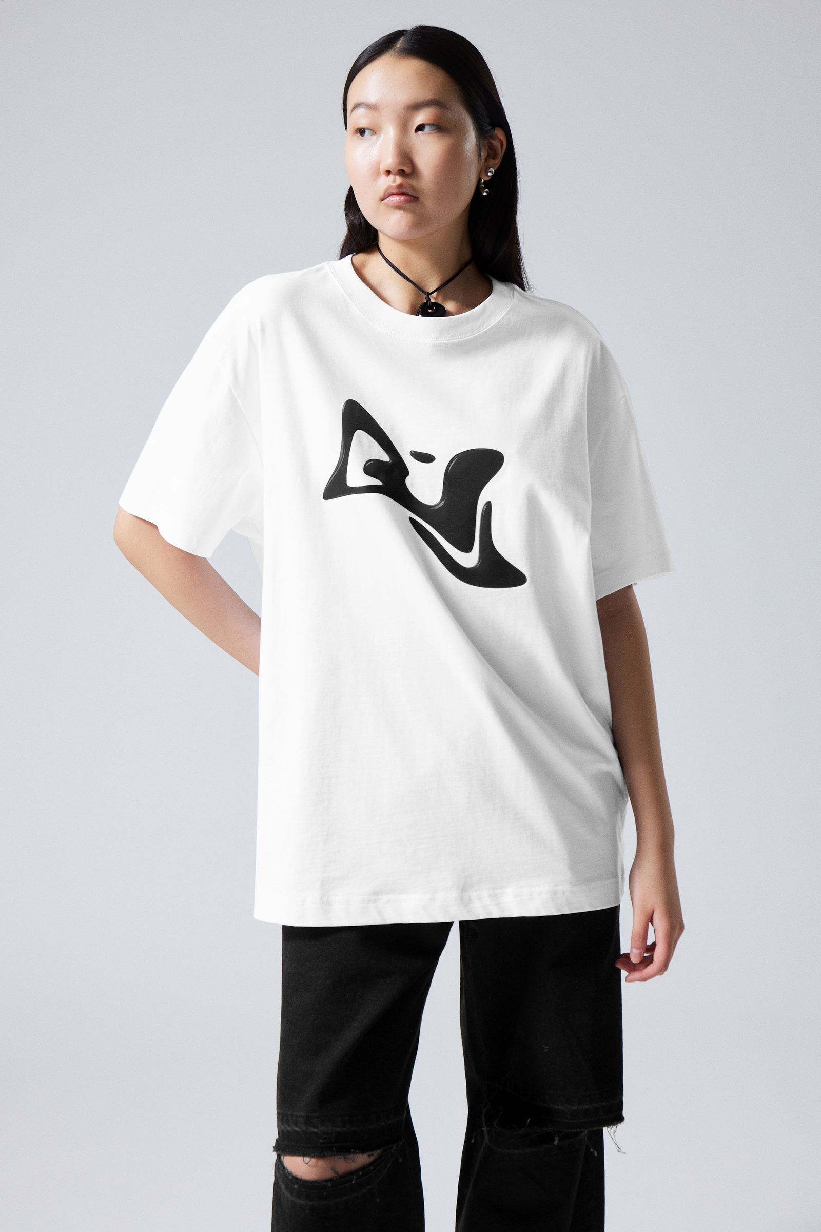 #FFFFFF - Oversized Graphic Printed T-shirt - 1