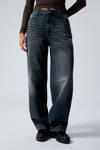 Deep Ocean Blue - Dark Blue - Rail Mid Rise Loose Wide Leg Jeans - 1