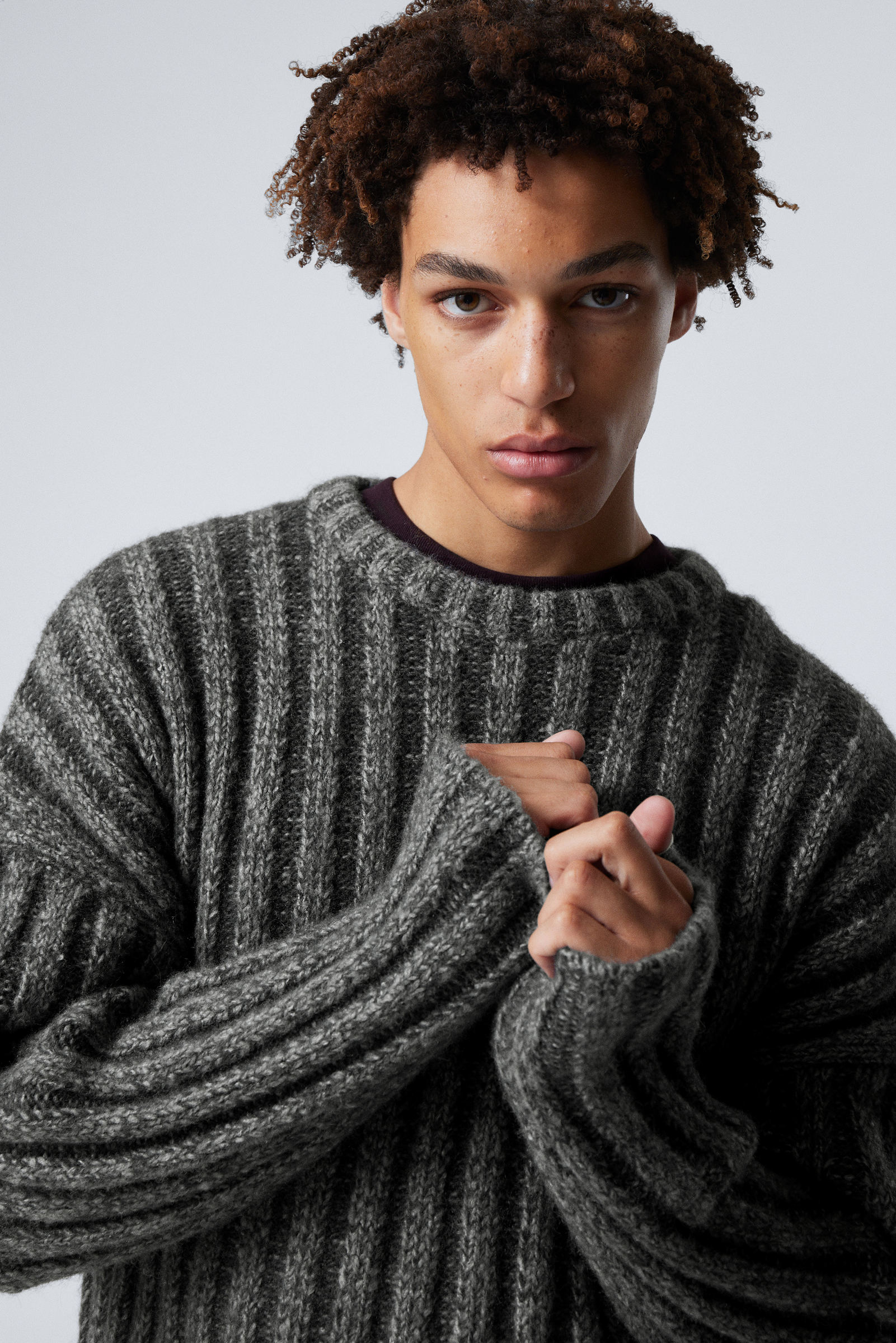 cropped rib knit sweater Dark Grey Weekday EU