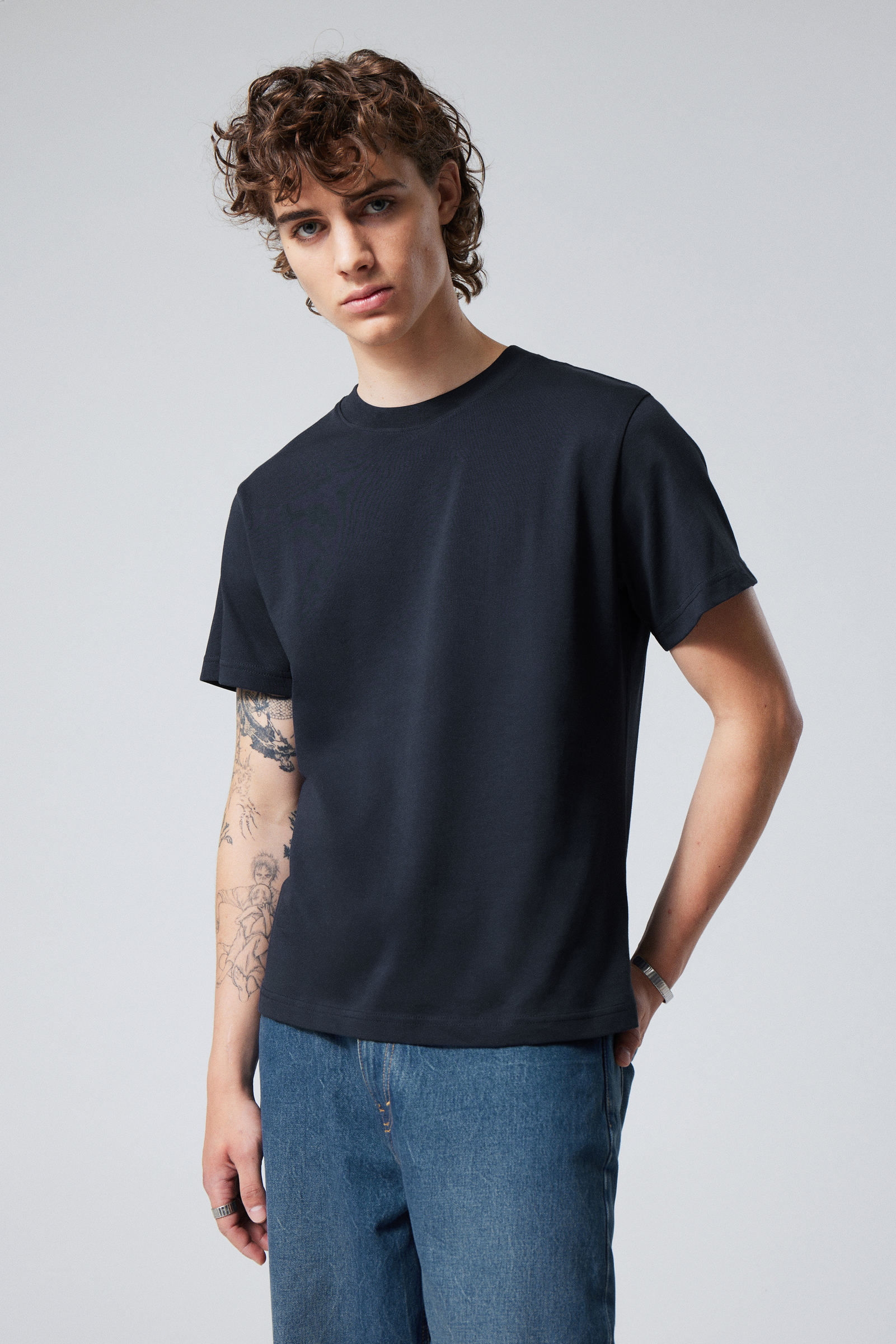 Dark Blue - Short Boxy Heavyweight T-shirt - 1