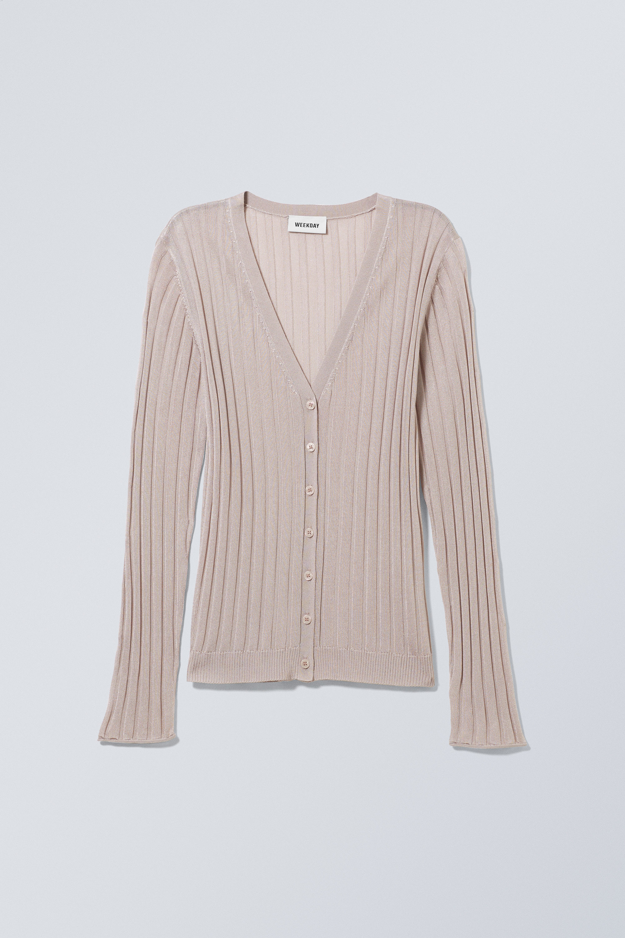 Soch Beige Acrylic Pointelle Knit V-Neck Cardigan with Ribbed Hems
