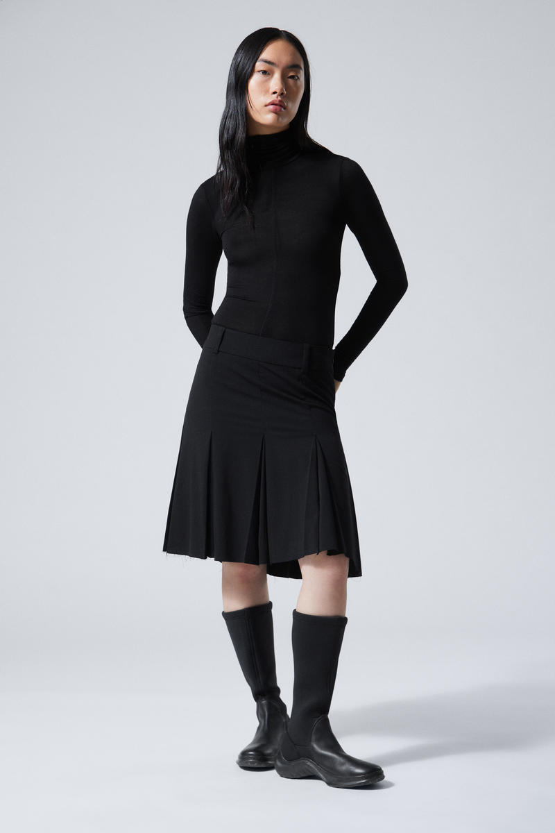 Pleated Midi Suiting Skirt