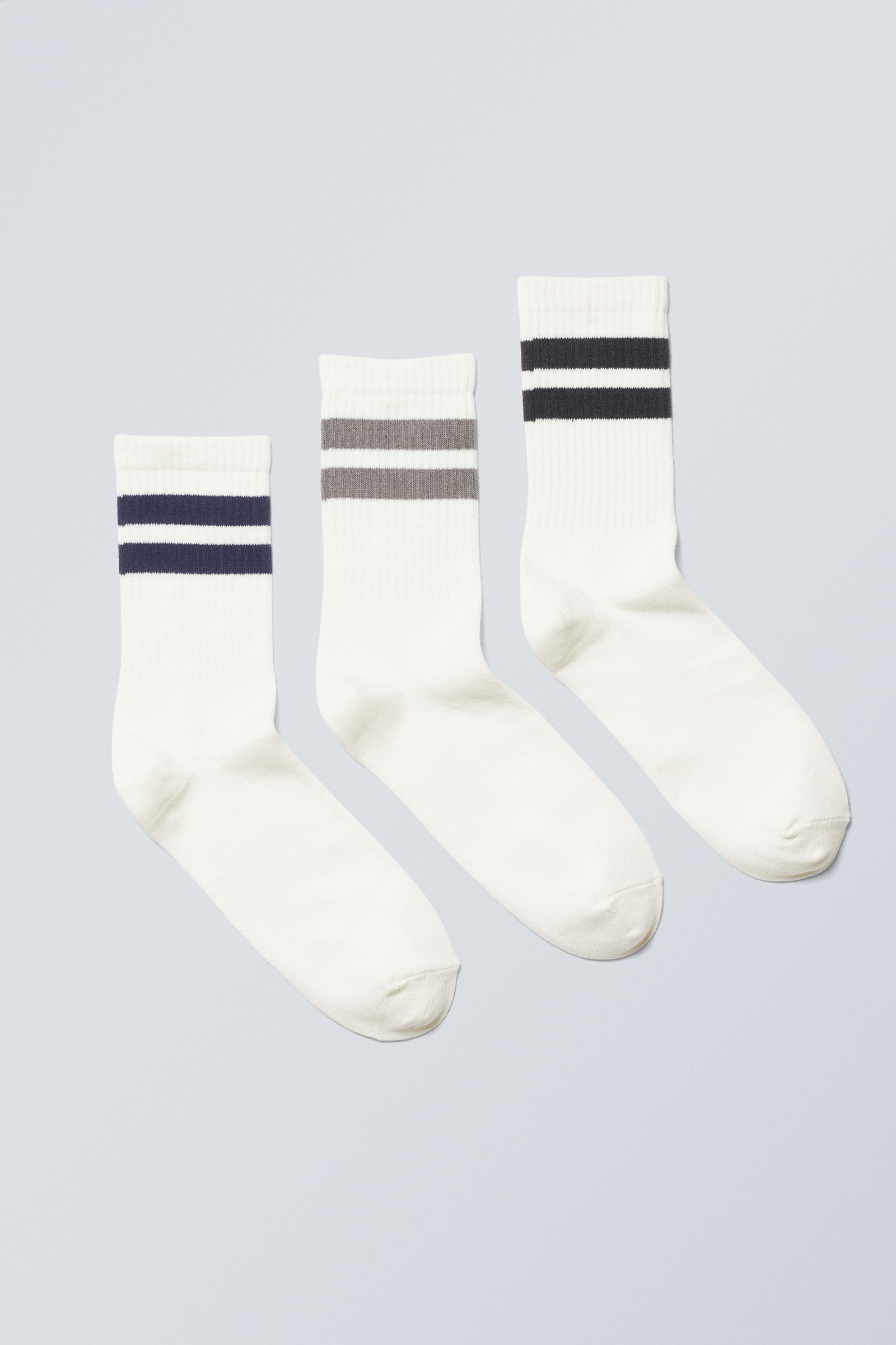 #FFFFFF - 3pack Striped Sport Socks