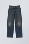 Deep Ocean Blue - Dark Blue - Rail Mid Rise Loose Wide Leg Jeans - 2