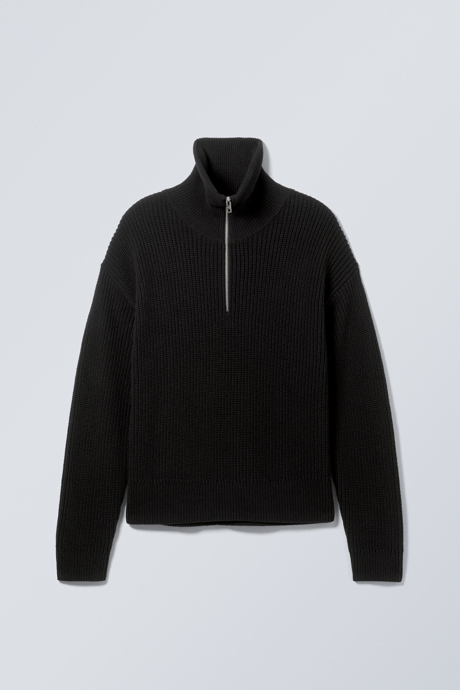 wool blend half zip turtleneck sweater Black Weekday GB