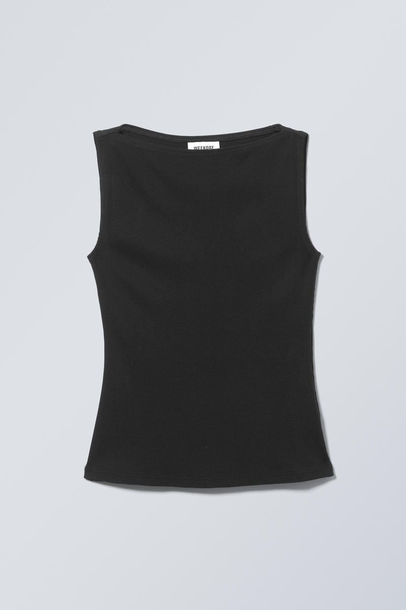 annie rib boatneck top - Black | Weekday GB