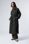 Dark Grey - Oversized Faux Fur Collar Trench Coat - 2