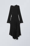 Black - Long-Sleeved Asymmetric Draped Dress - 1