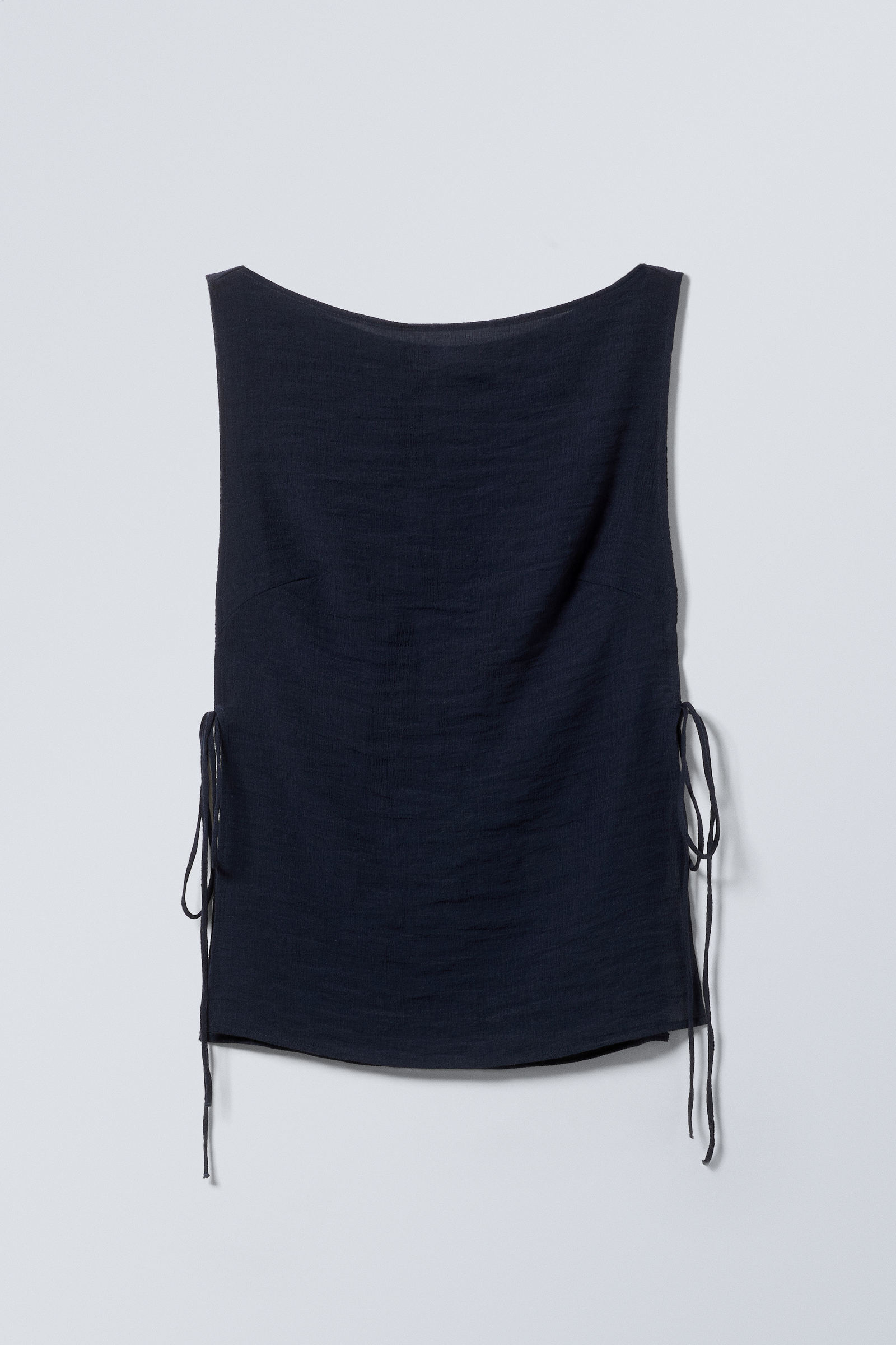 Navy Blue - Sleeveless Boat-Neck Tie Top - 1