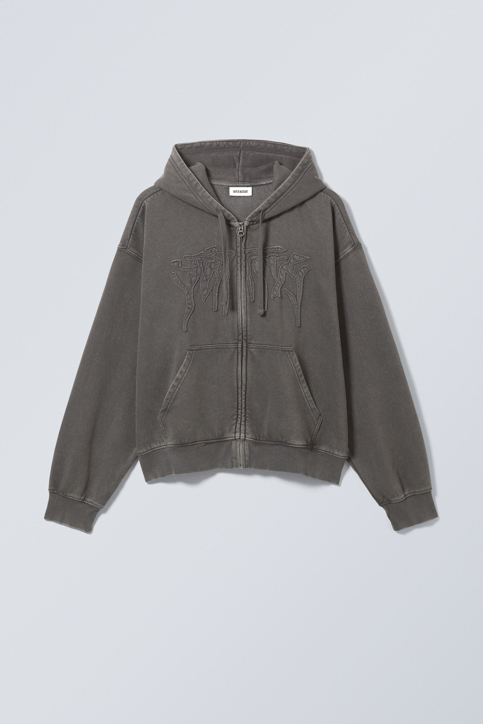 Boxy Embroidery Zip Hoodie