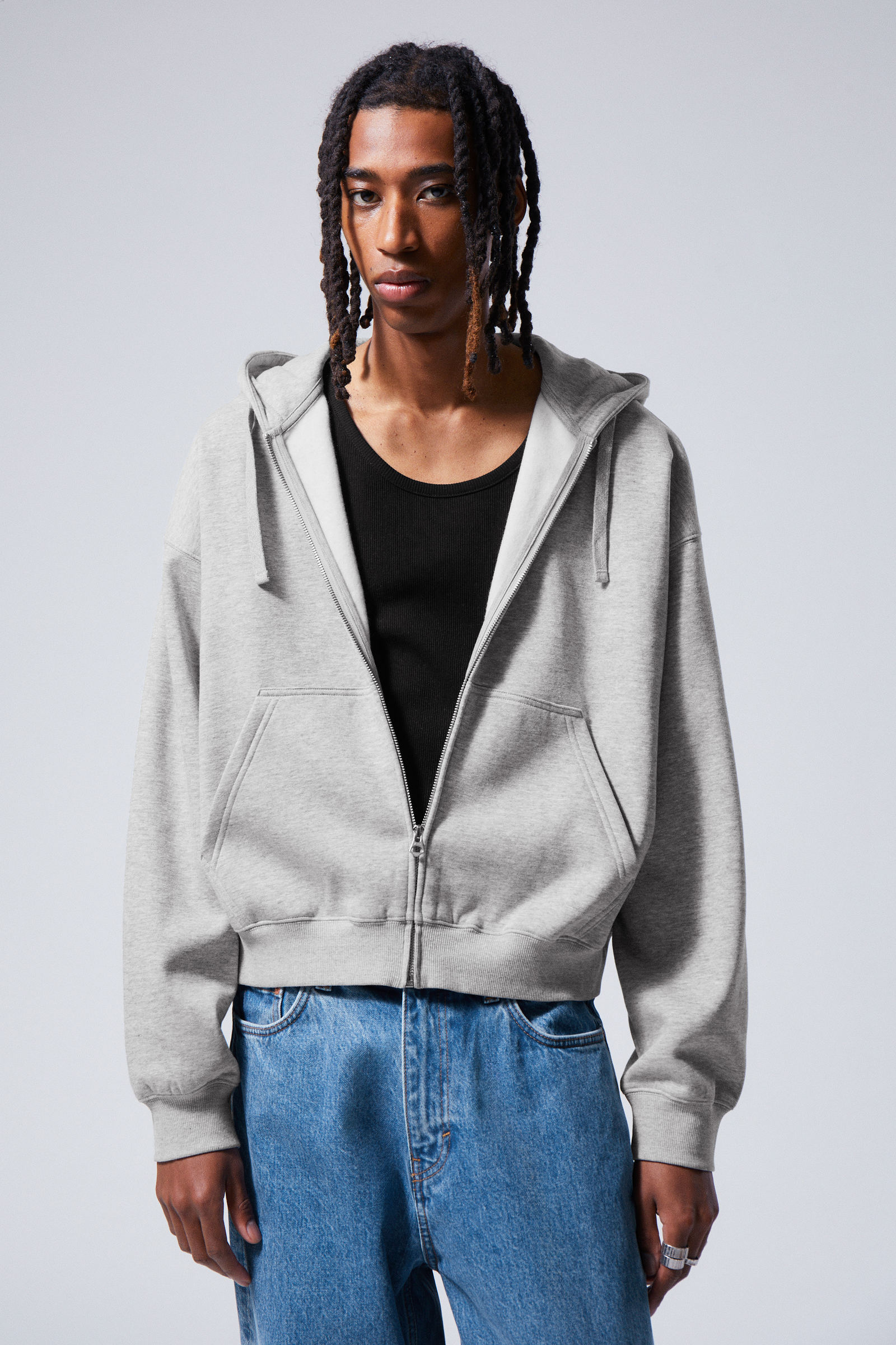 boxy midweight zip hoodie Light Grey Melange Weekday WW