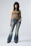 Gasoline Blue - Medium Blue - Flame Low Rise Slim Flared Leg Jeans - 0