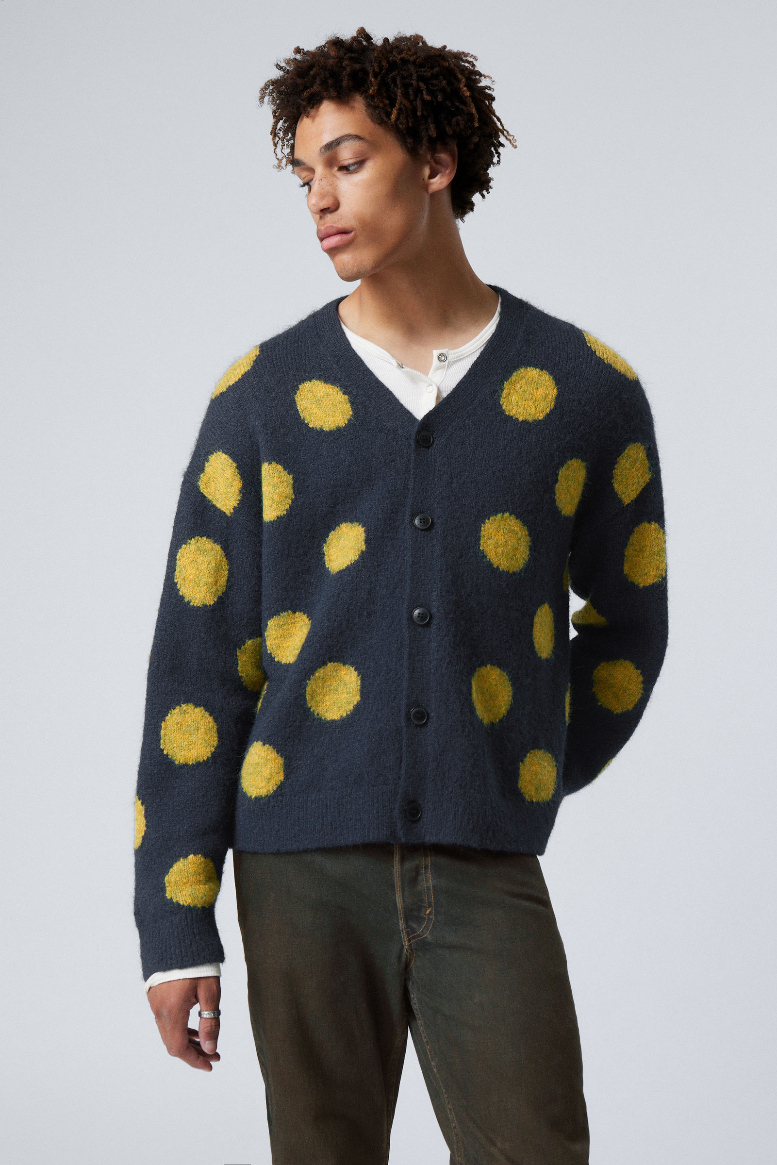 relaxed knitted dot cardigan Dark Blue Yellow Dot Weekday GB